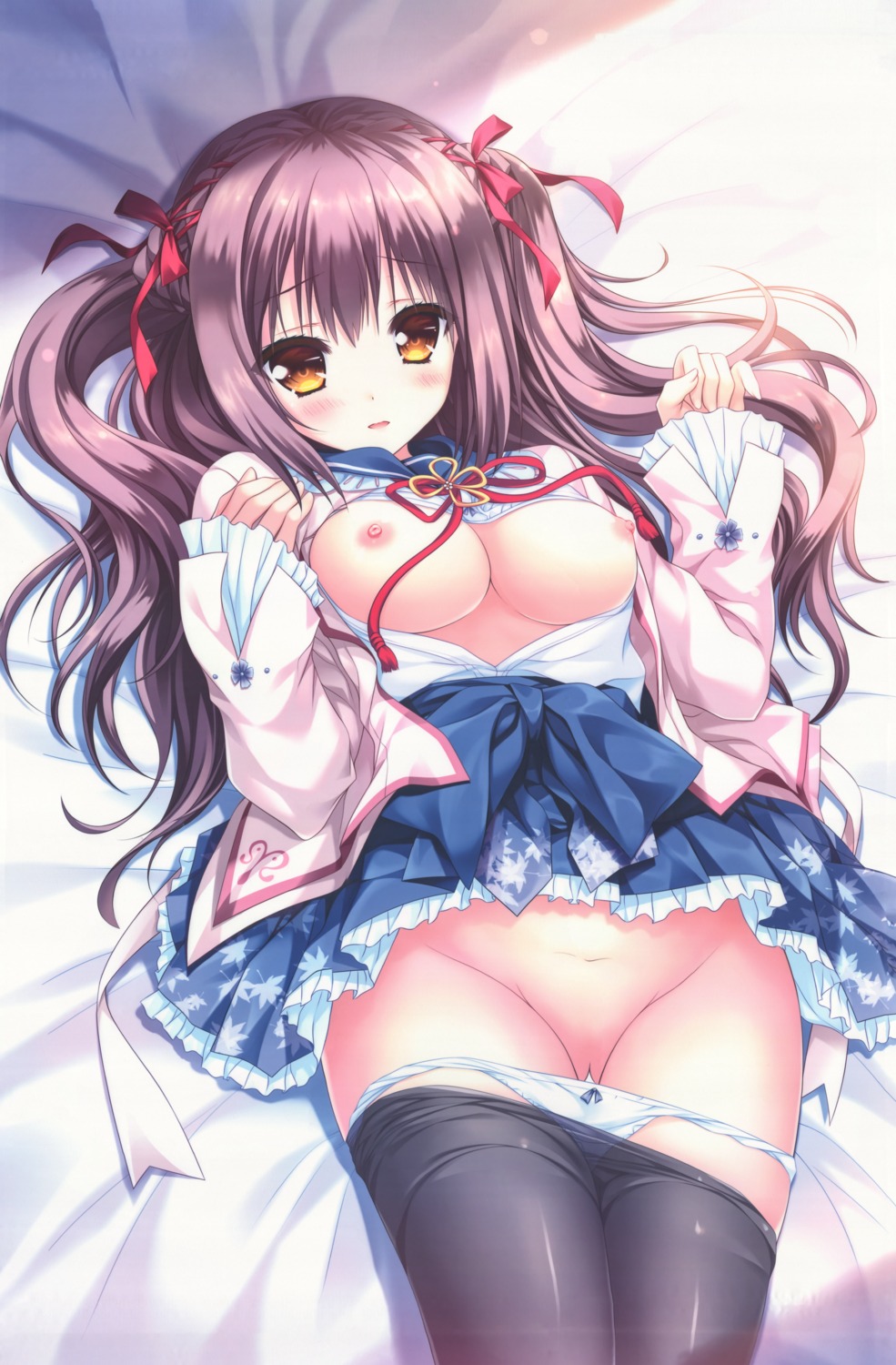 bra breasts lump_of_sugar moekibara_fumitake nipples open_shirt pantsu panty_pull pantyhose pussy raw_scan sasaura_suzuna see_through seifuku skirt_lift uncensored yorite_konoha_wa_kurenai_ni