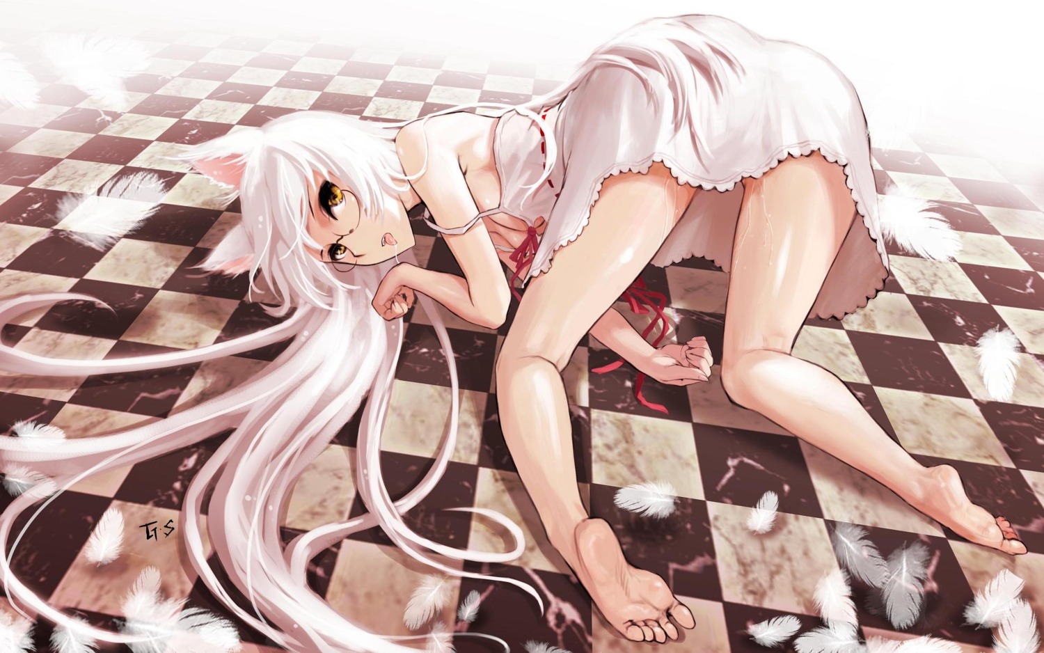 animal_ears bakemonogatari black_hanekawa feet g_scream hanekawa_tsubasa megane monogatari_(series) nekomimi pussy_juice