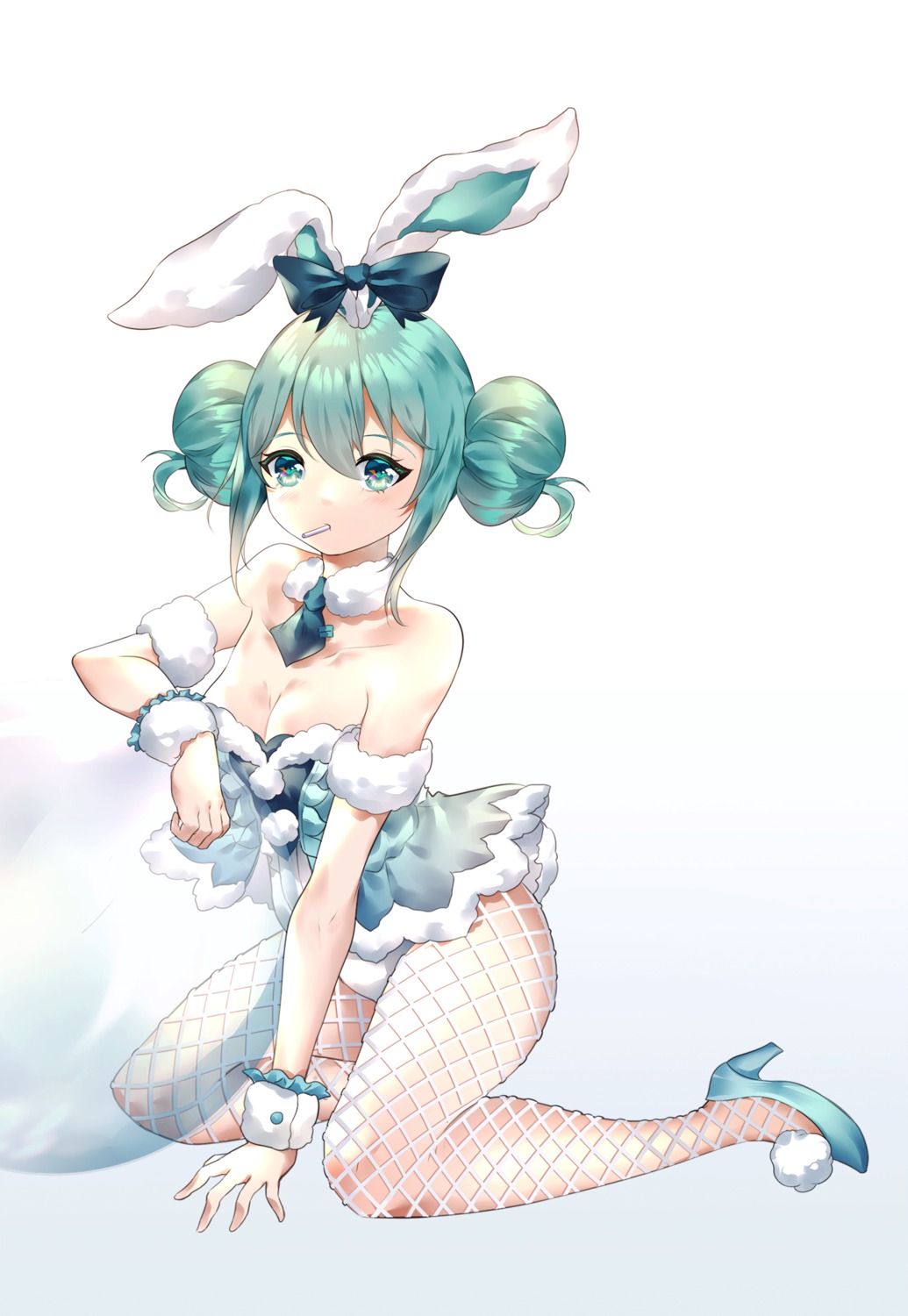 animal_ears bicute_bunnies_miku bunny_ears bunny_girl cleavage fishnets hatsune_miku heels no_bra pantyhose rhea_(0u0) tail vocaloid