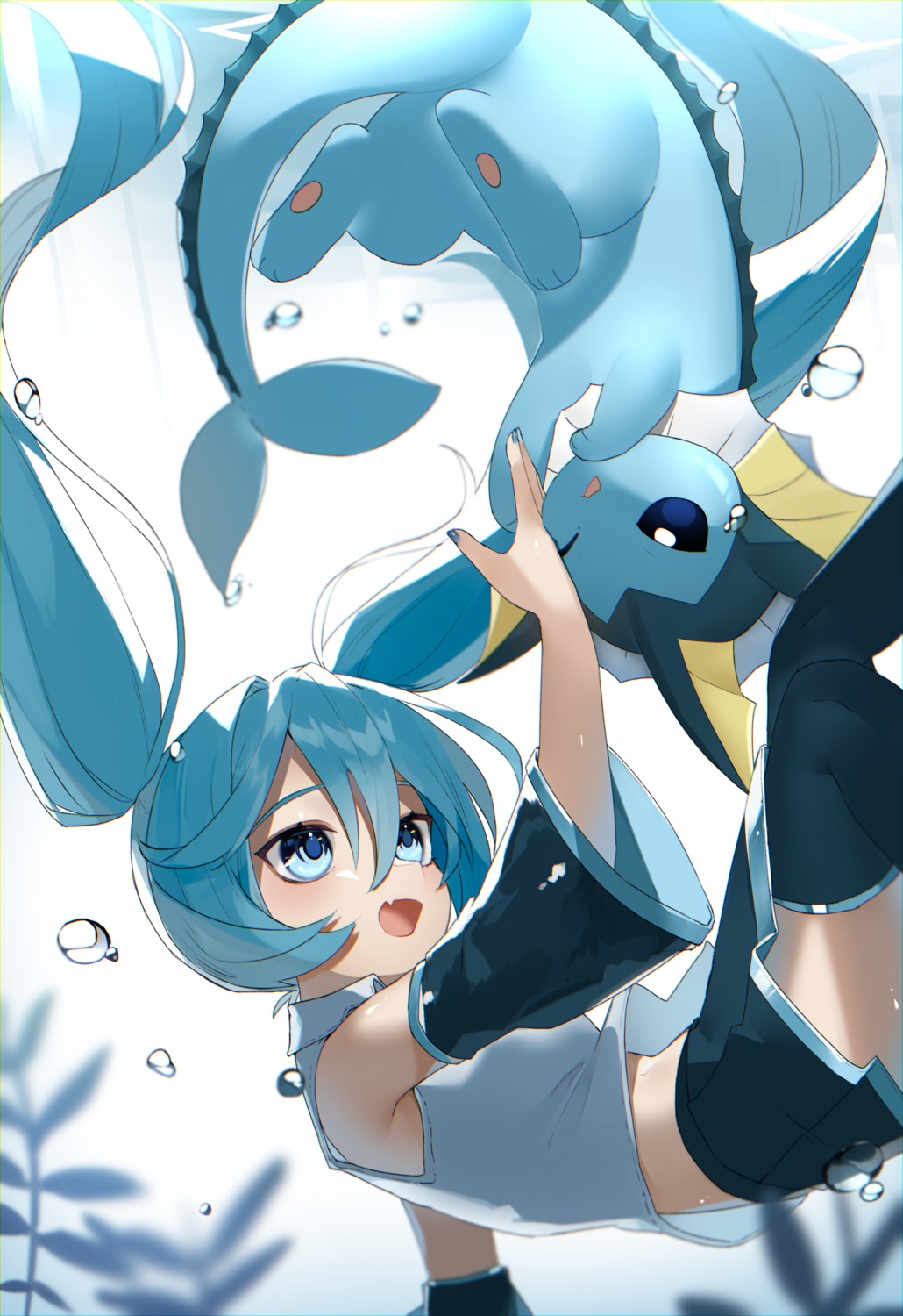 crossover hatsune_miku pokemon reirou_(chokoonnpu) skirt_lift thighhighs vaporeon vocaloid