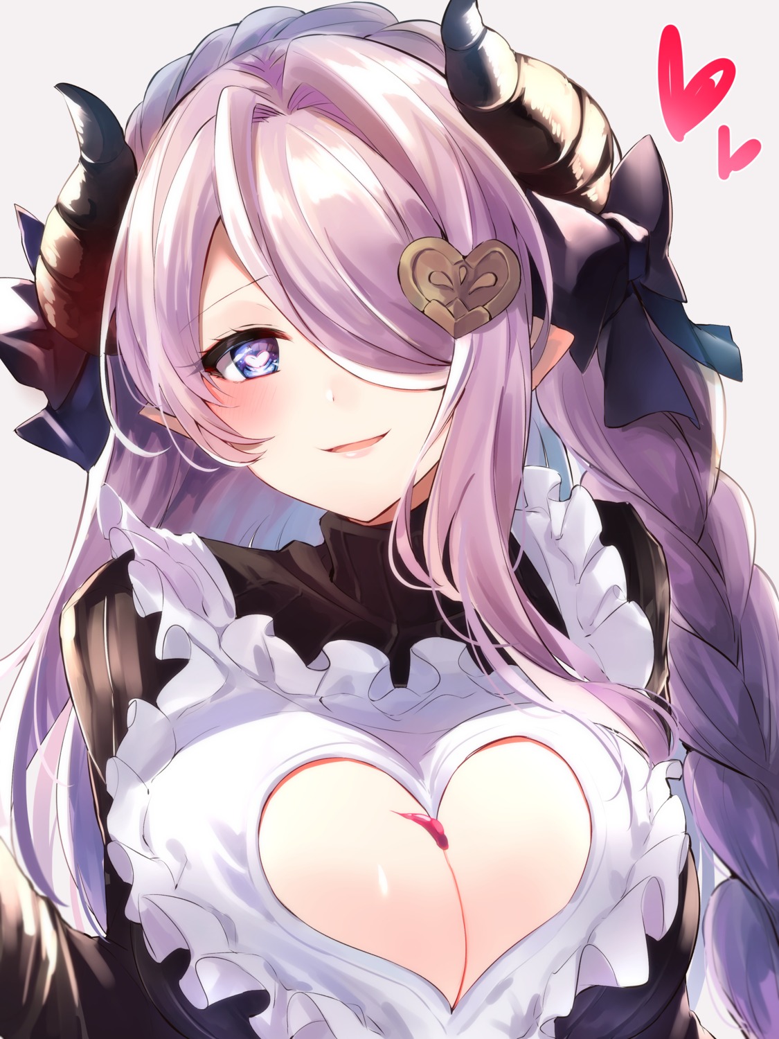 40_(0f0urw) cleavage cream granblue_fantasy horns maid narumeia_(granblue_fantasy) no_bra pointy_ears