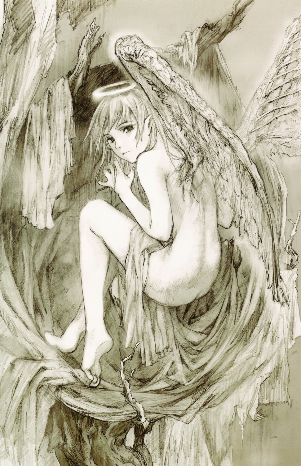 abe_yoshitoshi angel monochrome wings