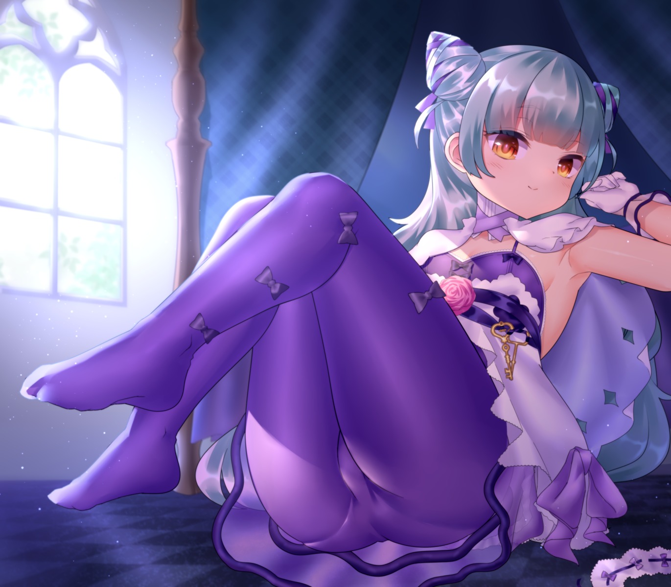 dress feet mahoroba neit_ni_sei nemori_petty no_bra pantyhose skirt_lift