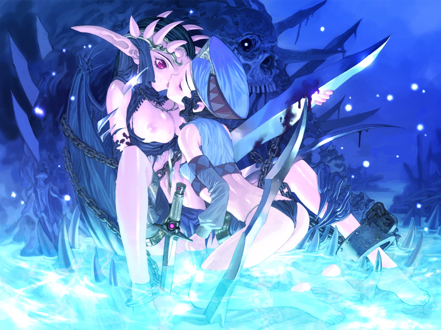 blood breasts devil fingering keuma nipples sword wings yuri