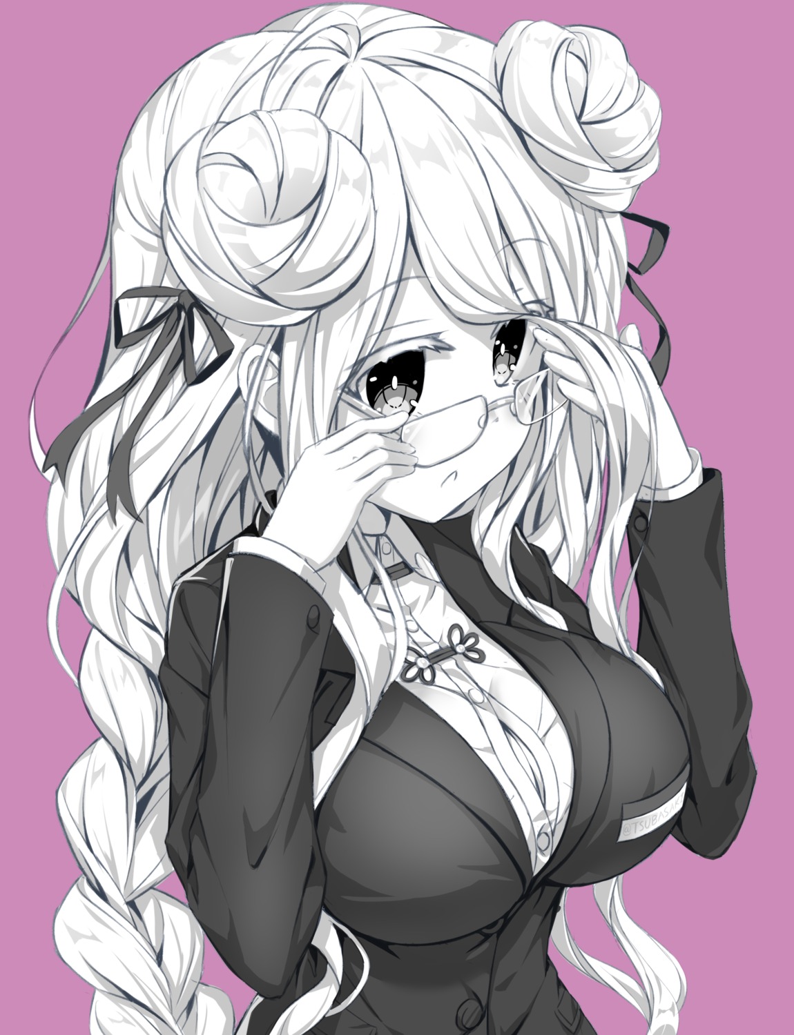 business_suit cleavage date_a_live hoshimiya_mukuro megane monochrome open_shirt tsubasaki