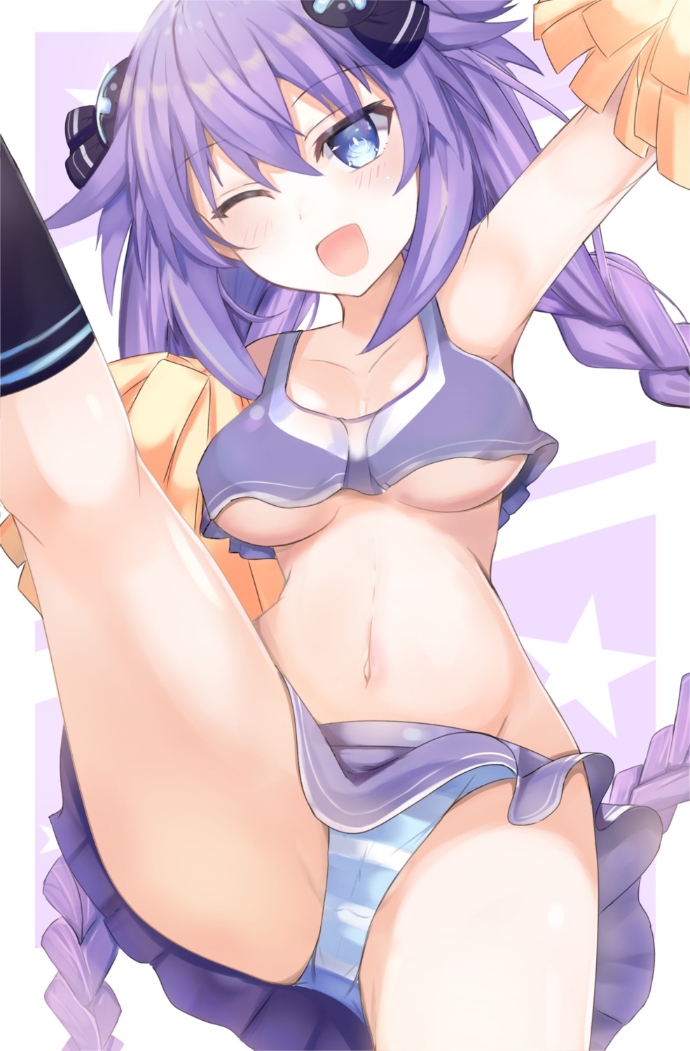 bimmy cheerleader choujigen_game_neptune no_bra pantsu purple_heart shimapan skirt_lift underboob