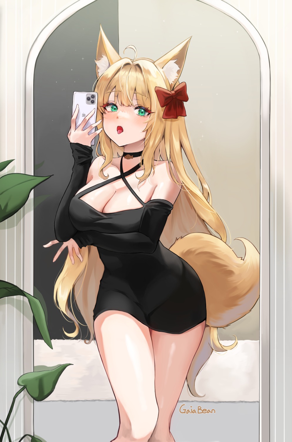 animal_ears dress fankey kitsune selfie tail