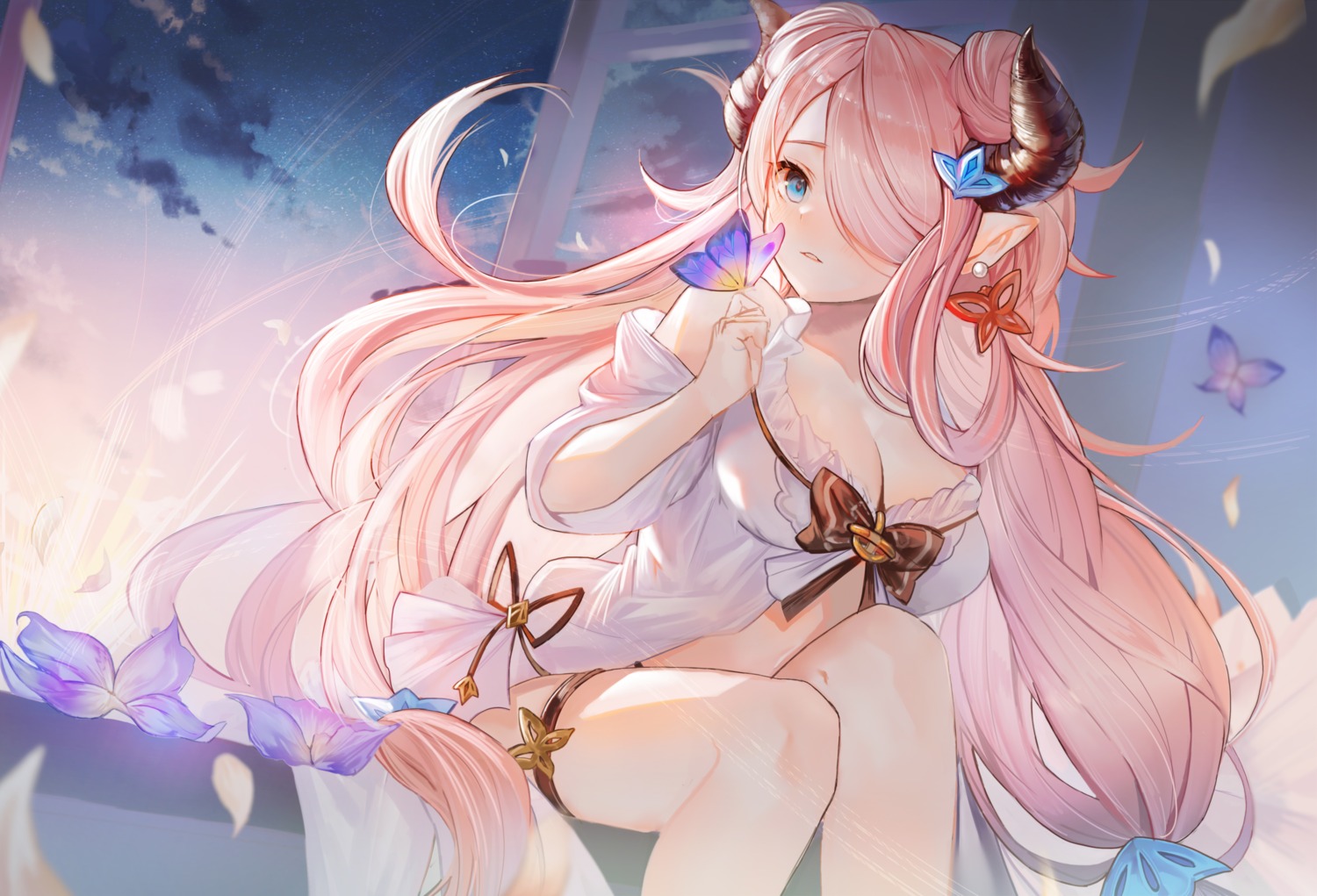 cleavage garter granblue_fantasy horns narumeia_(granblue_fantasy) pantsu parayang pointy_ears