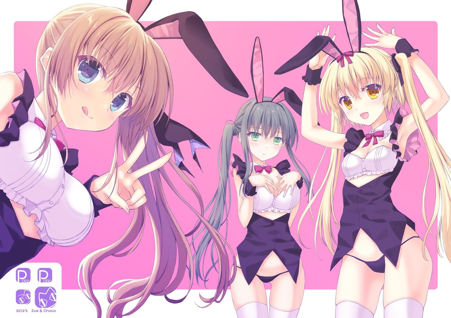 animal_ears bunny_ears bunny_girl nanao_naru no_bra pantsu selfie thighhighs