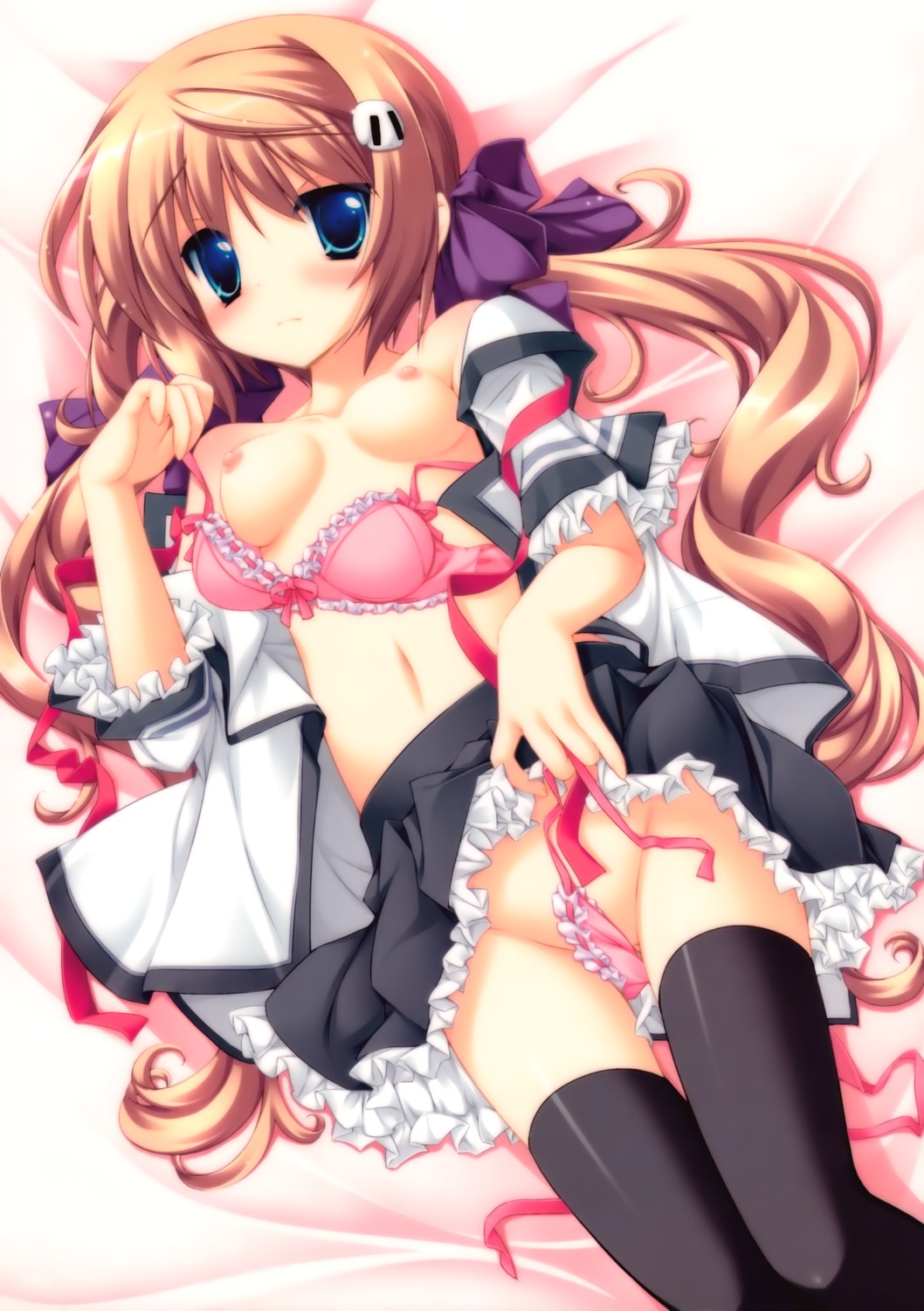 bra breasts koiiro_soramoyou lucie nipples open_shirt pantsu scanning_resolution shinohara_sera thighhighs undressing