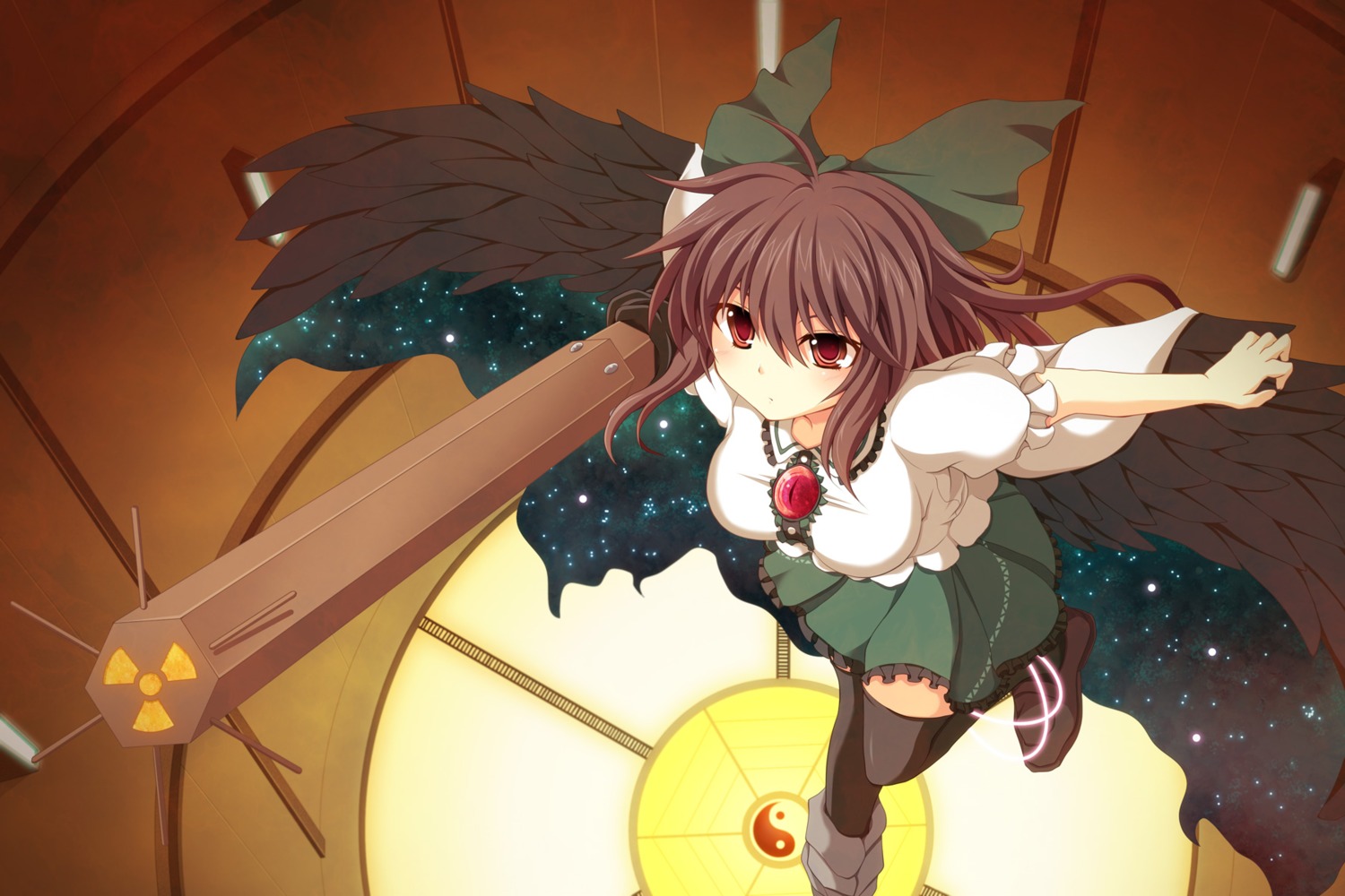 cross reiuji_utsuho thighhighs touhou wings