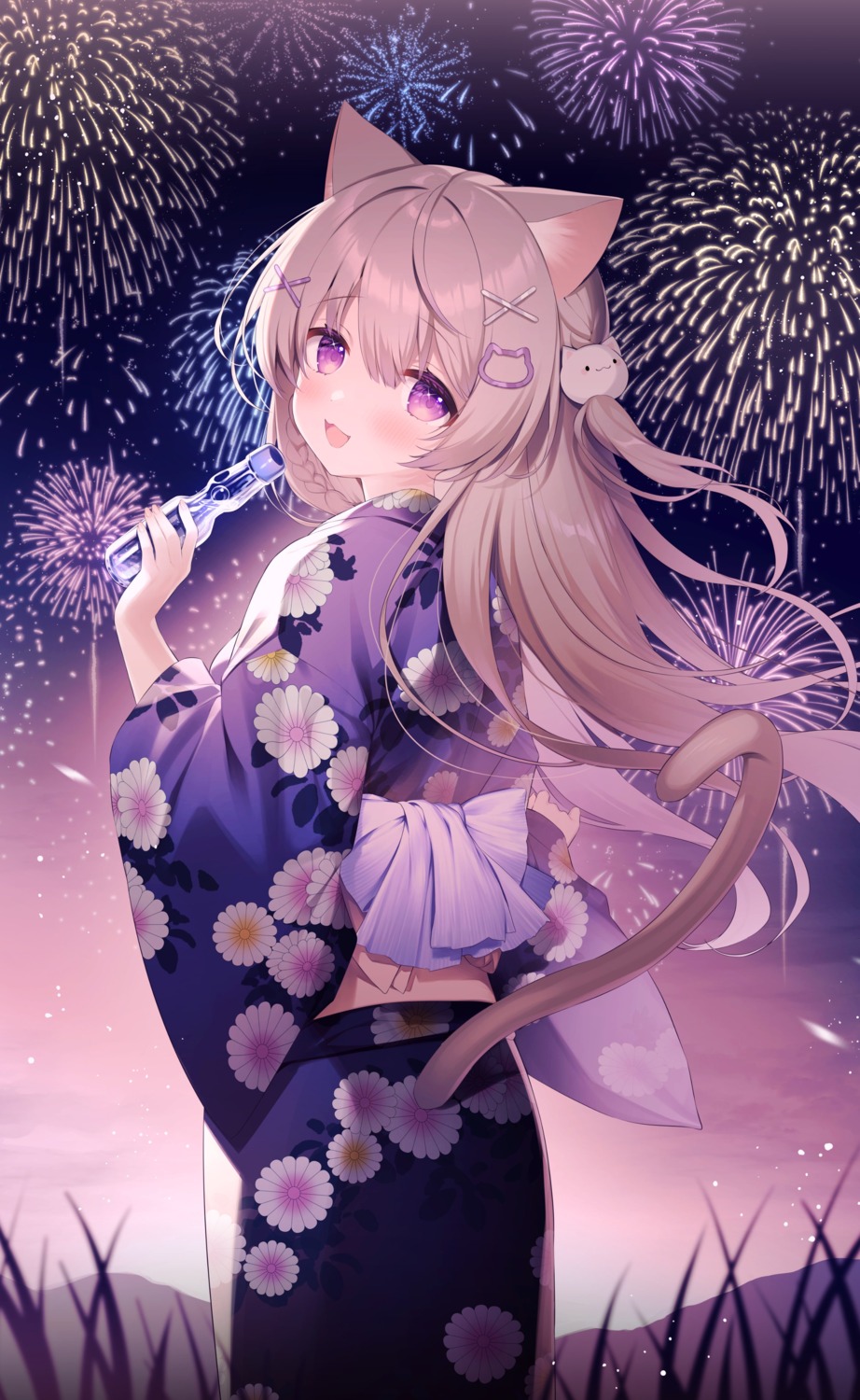 animal_ears hisagi_(puchimaple) indie_virtual_youtuber minaneko_mai nekomimi tail yukata