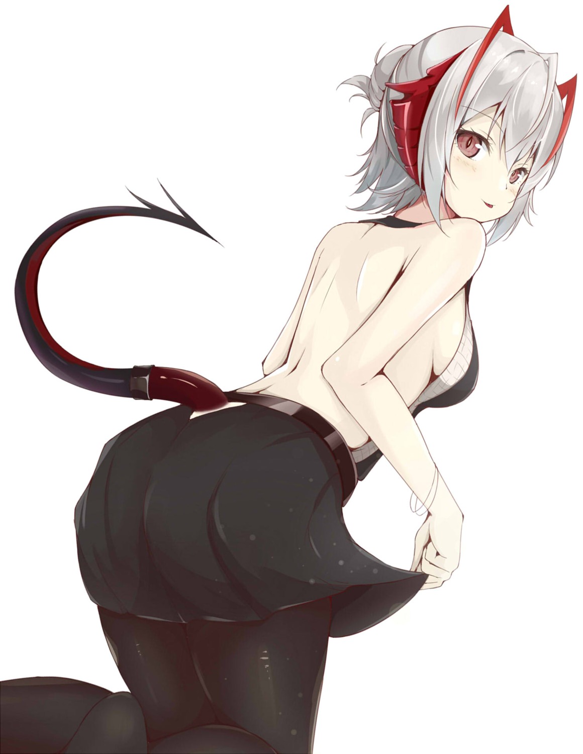 arknights horns kusunoki_(gwzx5574) no_bra pantyhose skirt_lift tail w_(arknights)