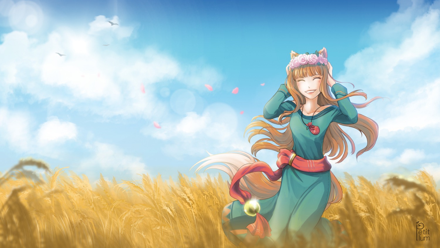 animal_ears dress holo kim_lévesque spice_and_wolf tail wallpaper