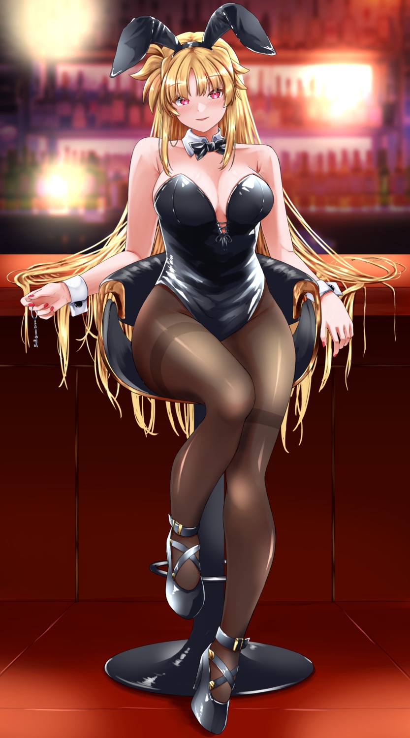 animal_ears bunny_ears bunny_girl fate_testarossa heels mahou_shoujo_lyrical_nanoha no_bra pantyhose sougetsu_izuki