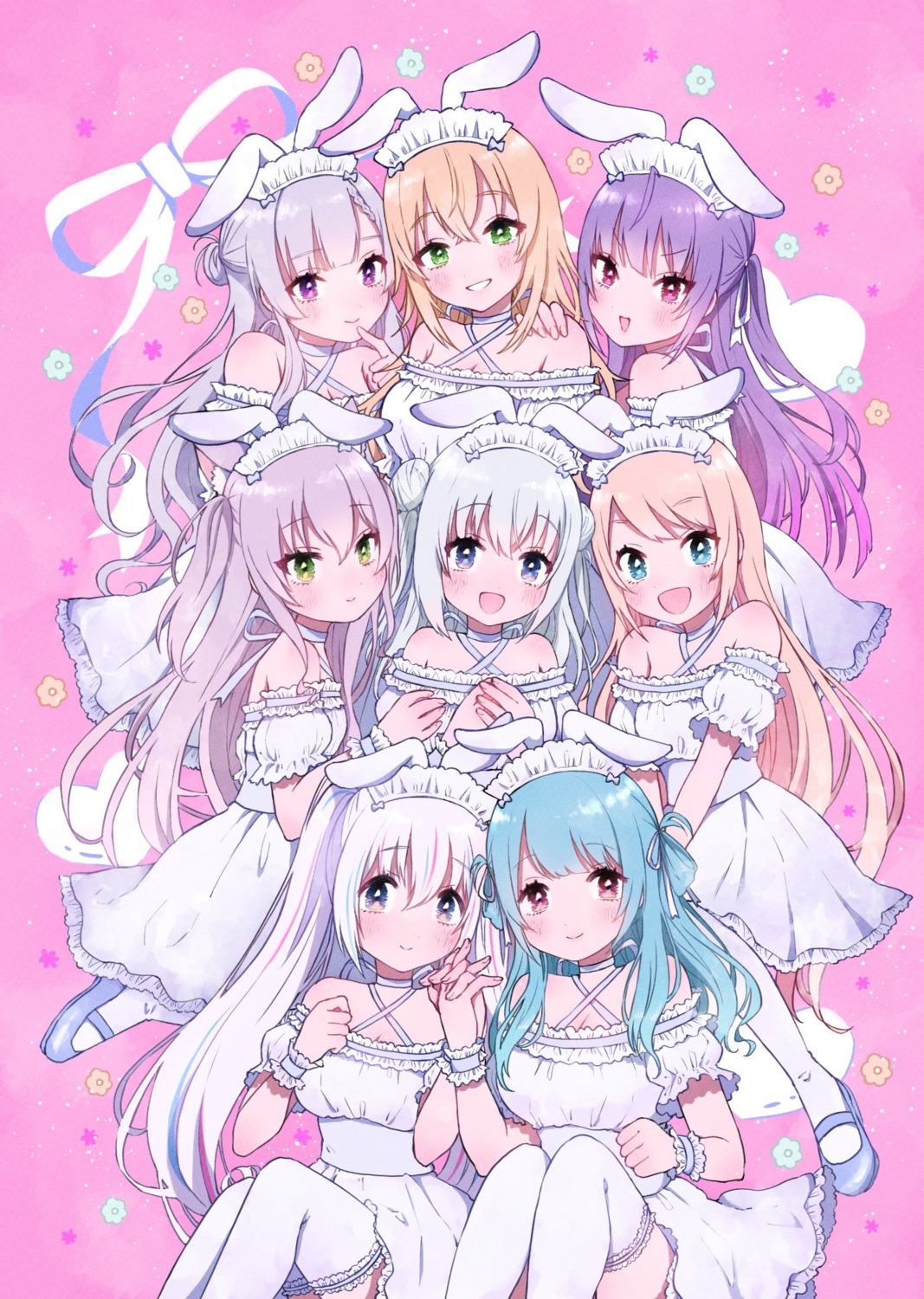 animal_ears bunny_ears dress ebisu_touka hoshino_supika itoshino_tesla kajino_usagi masquerade maumauma_mau nekoda_perero noujiru_tagiru tenshi_nano thighhighs yumemiya_alice