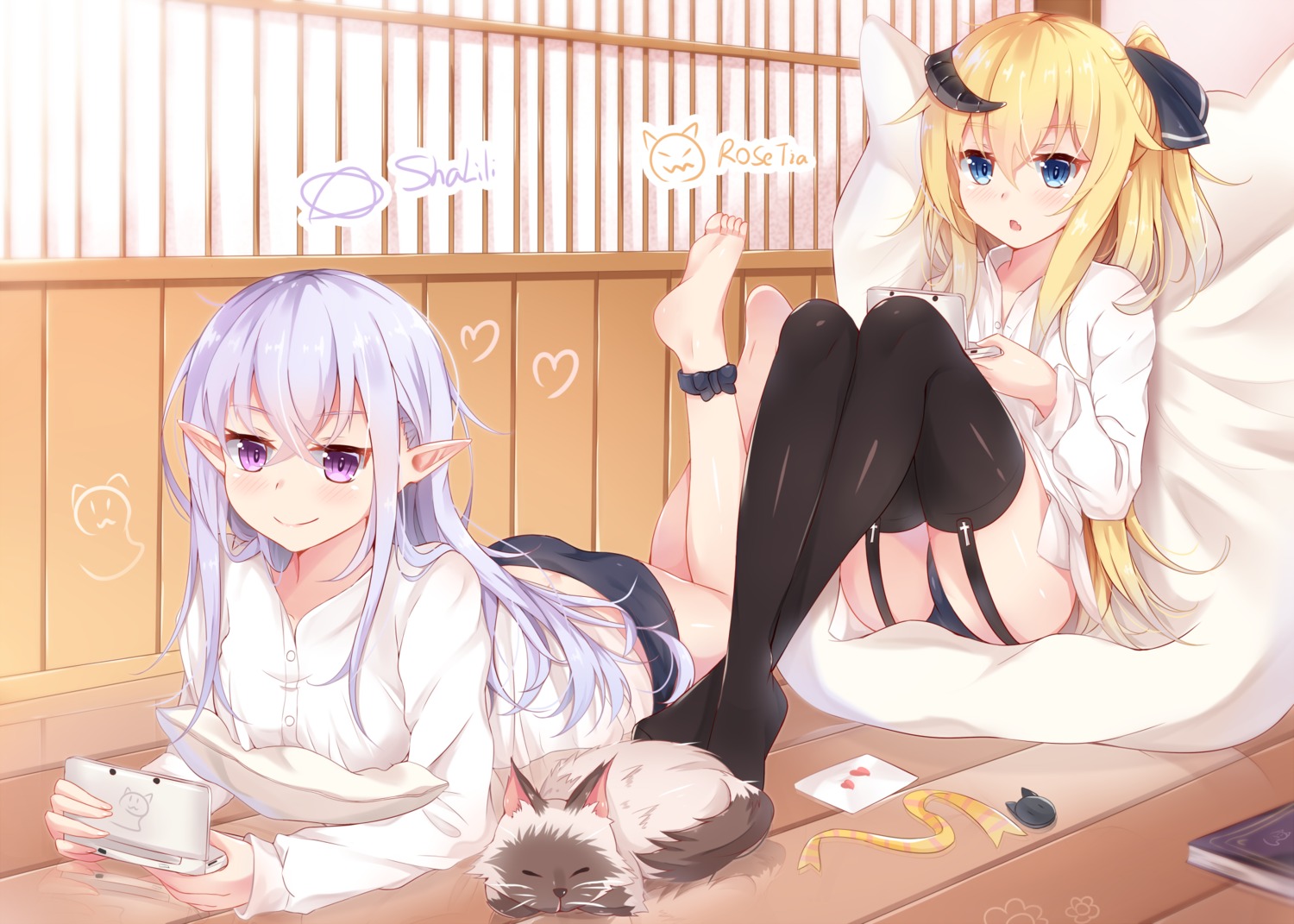 horns nahaki neko pantsu pointy_ears stockings thighhighs