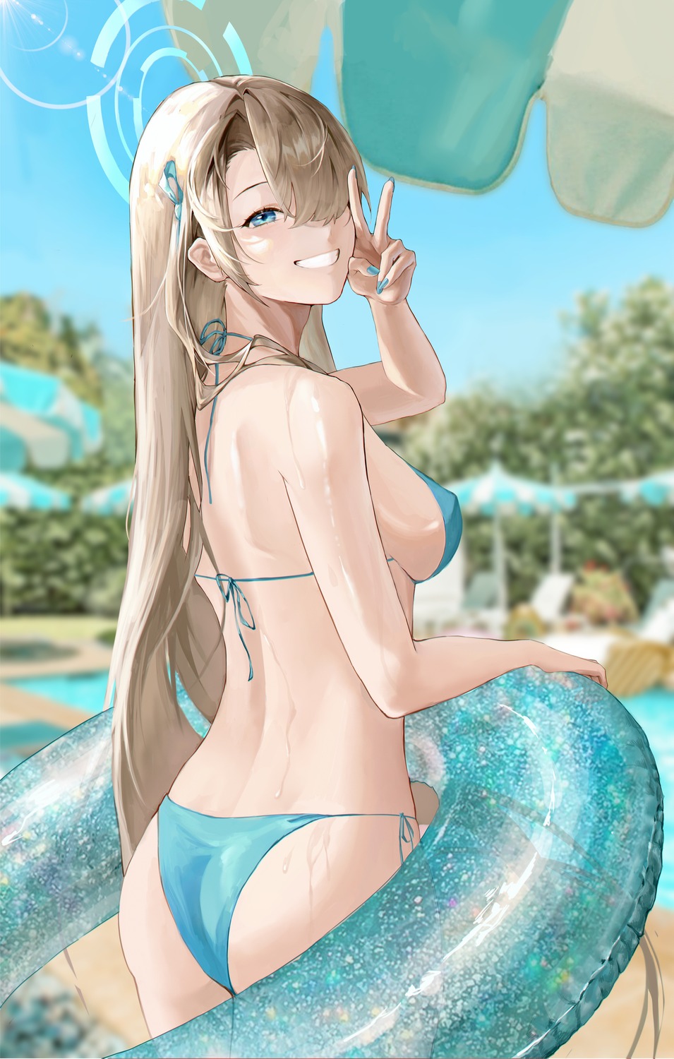 ass bikini blue_archive erect_nipples halo ichinose_asuna shoya_nagi swimsuits thong wet