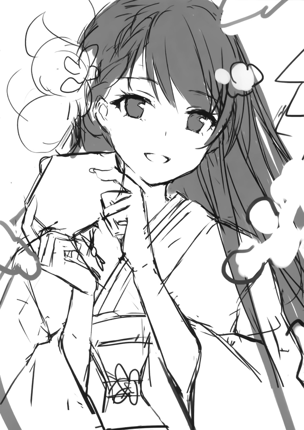 kagachi_saku kimono mofumaruya monochrome sketch