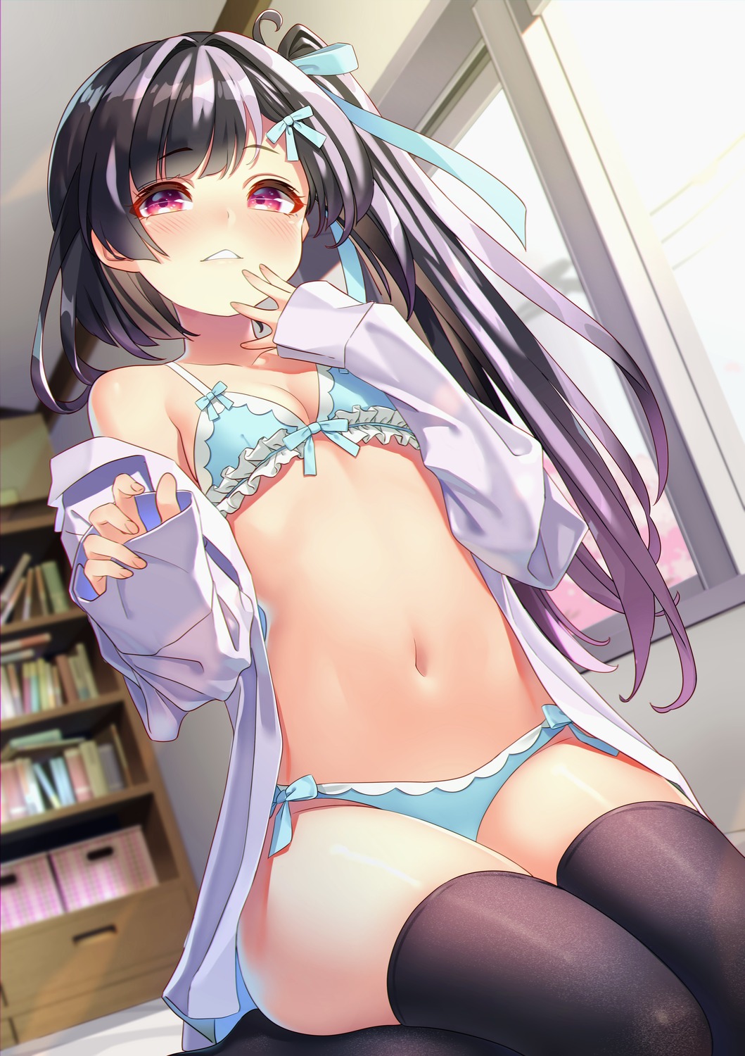 bikini dress_shirt open_shirt swimsuits thighhighs yoko-ya_manjirou