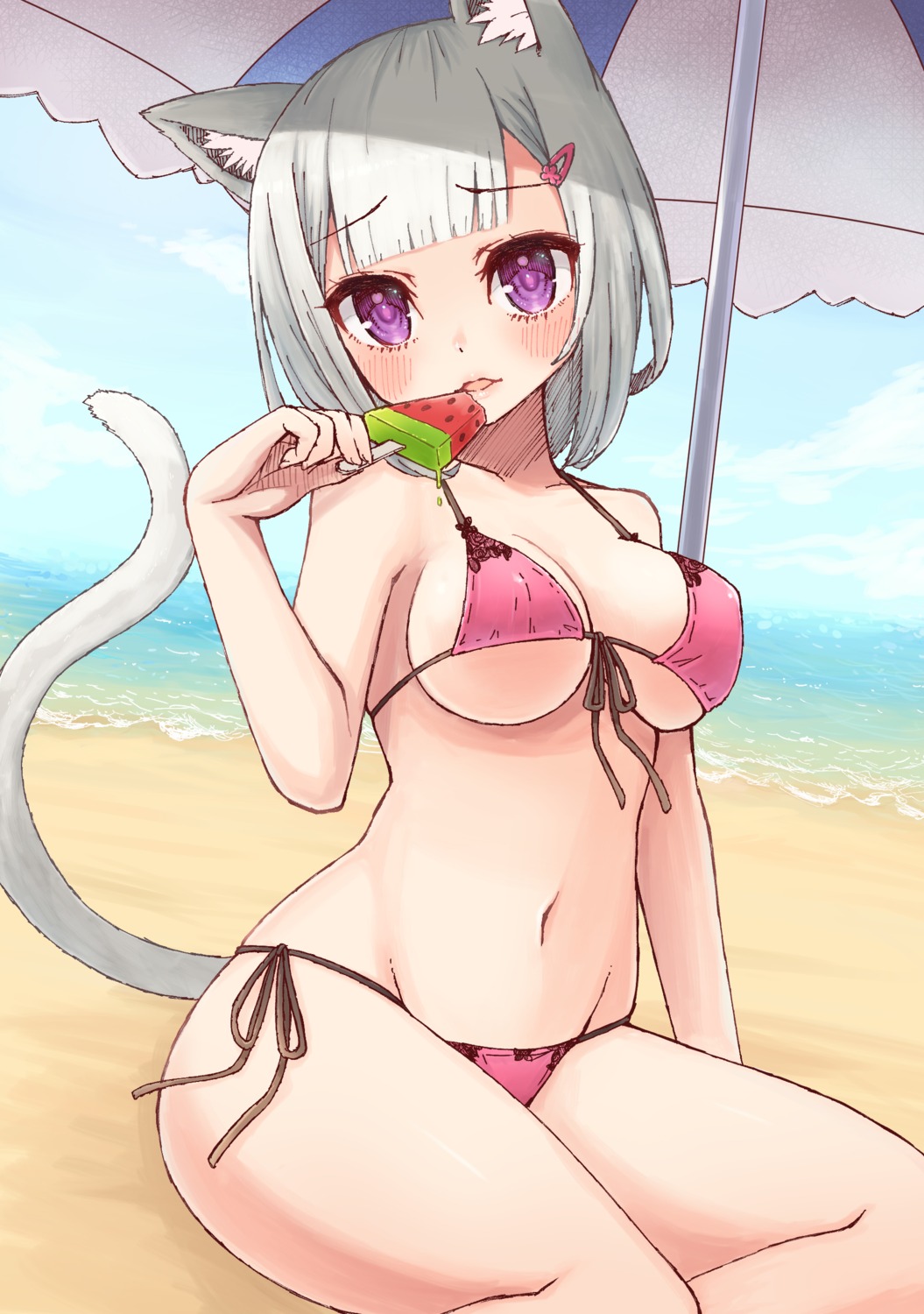 animal_ears bikini miyamae_porin nekomimi swimsuits tail