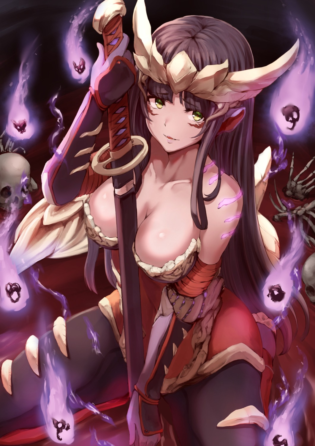 animal_ears anthropomorphization jojobirdz magnamalo monster_hunter monster_hunter_rise no_bra pantyhose sword