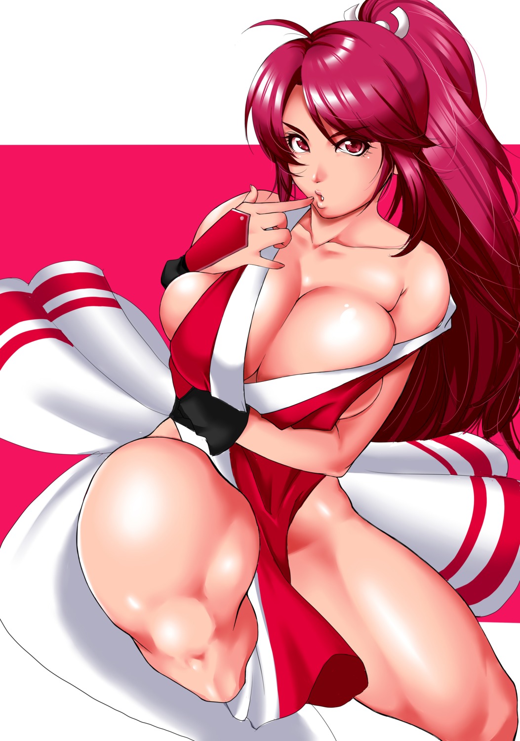 breast_hold cleavage japanese_clothes king_of_fighters no_bra nopan open_shirt pleasure-treasure shiranui_mai