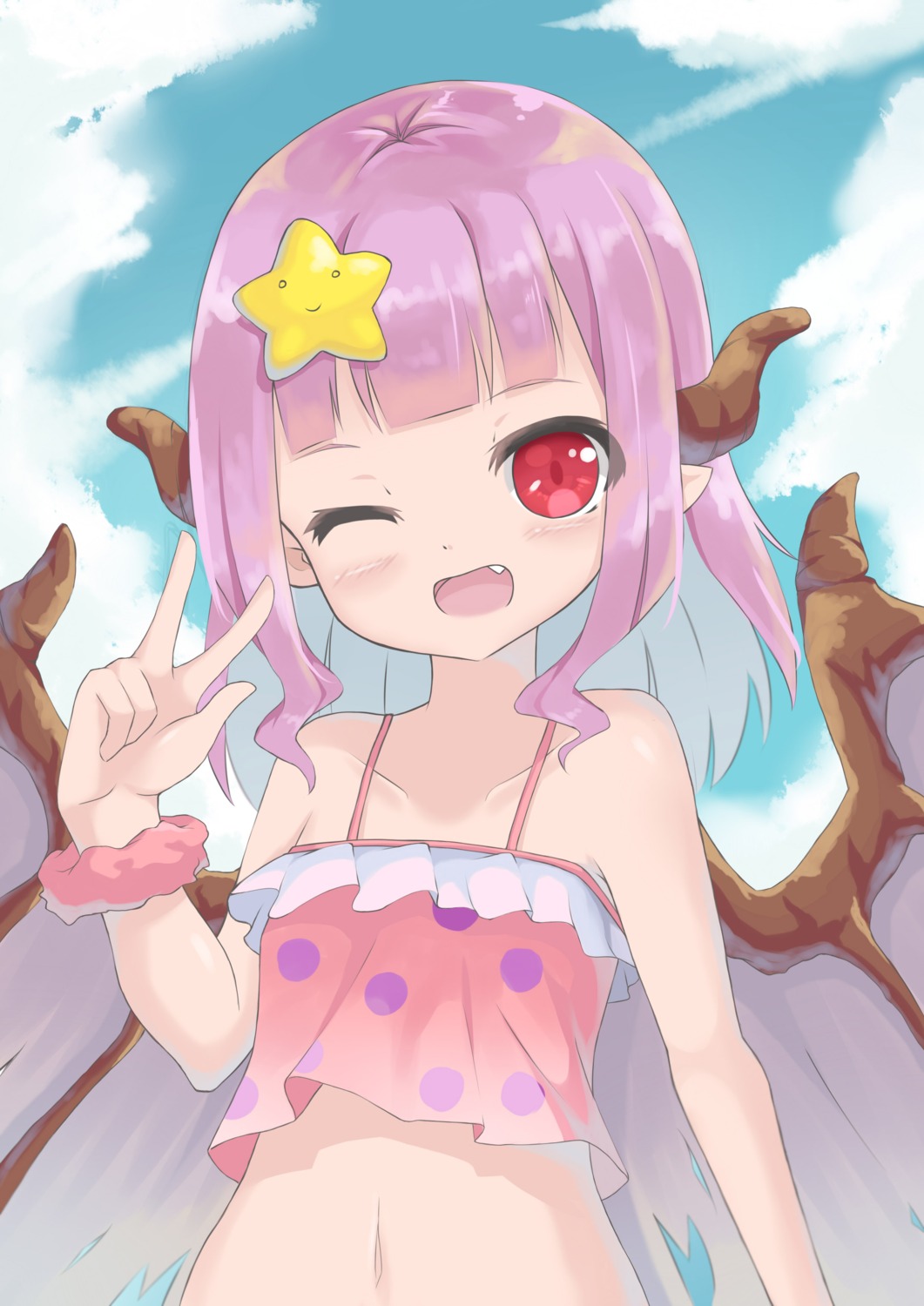 horns l4no-shiro loli pointy_ears swimsuits wings