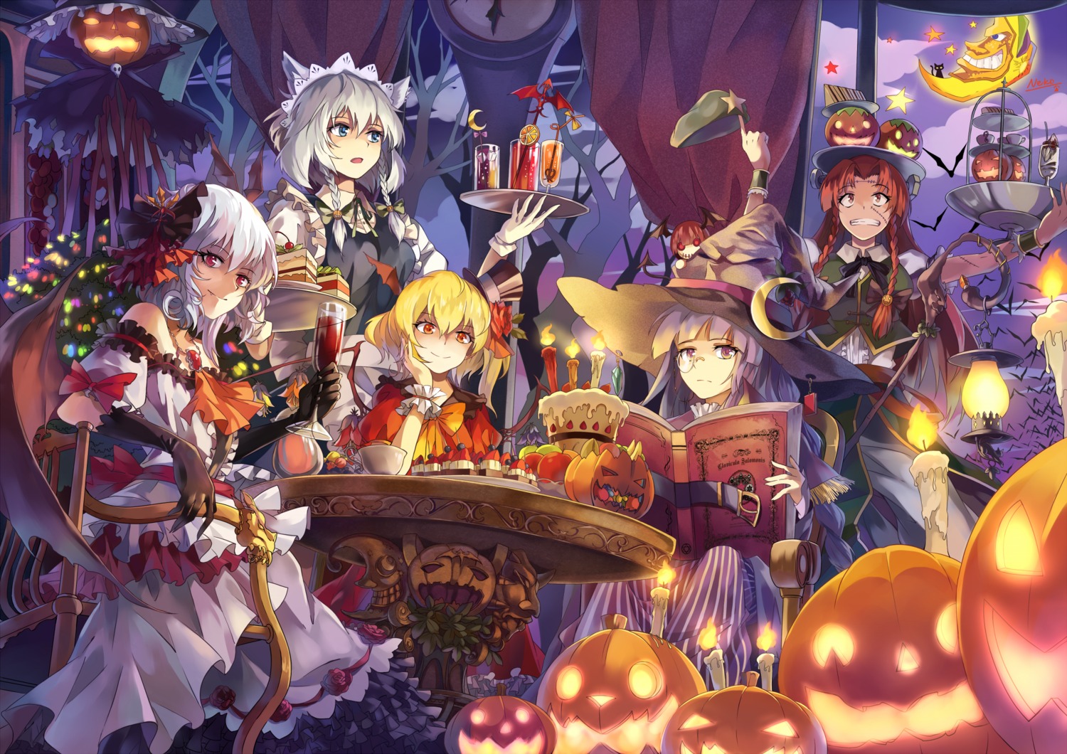 flandre_scarlet halloween hong_meiling izayoi_sakuya neko_(yanshoujie) patchouli_knowledge remilia_scarlet touhou