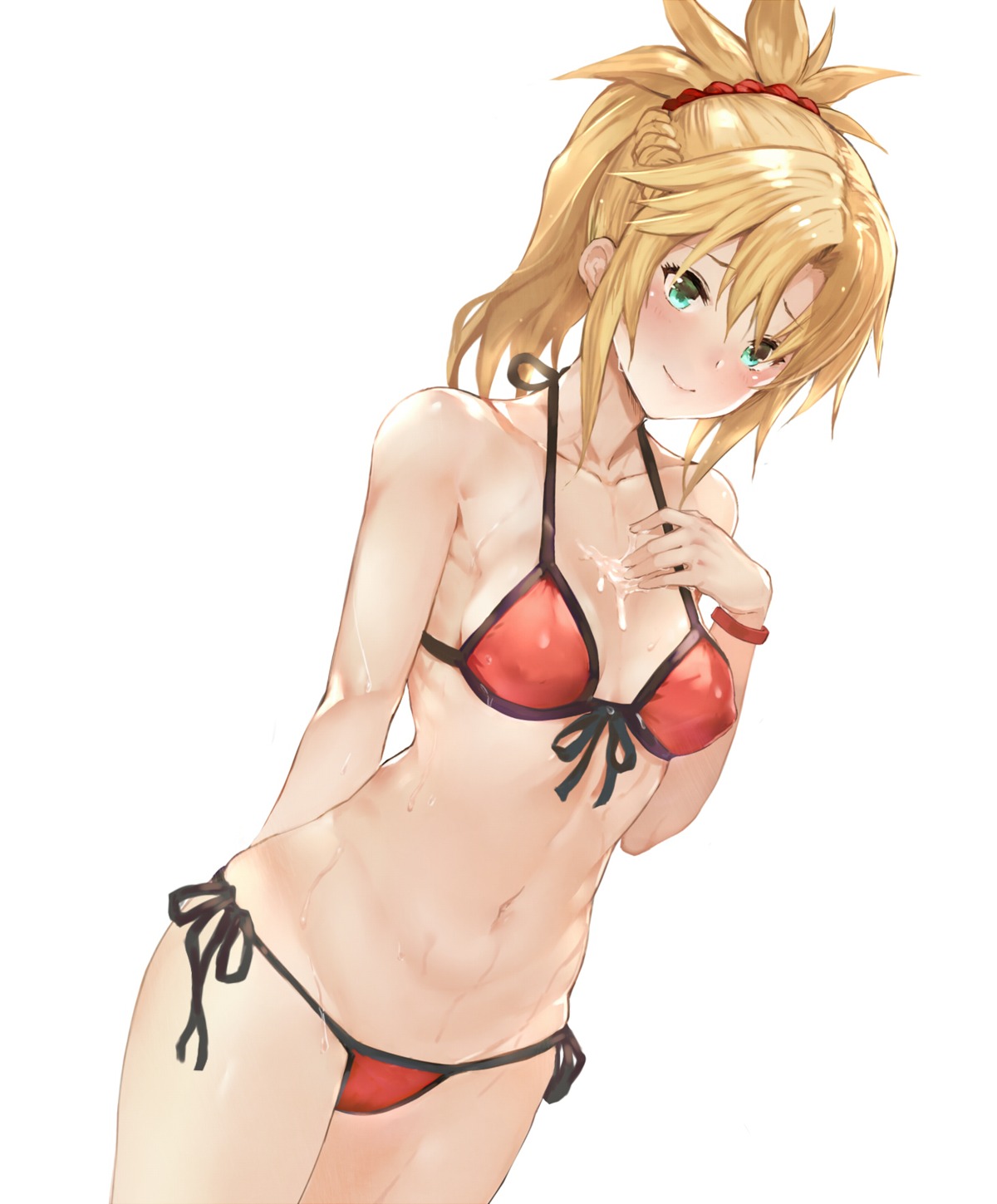 bikini cleavage cream erect_nipples fate/apocrypha fate/stay_night mordred_(fate) swimsuits tokopi