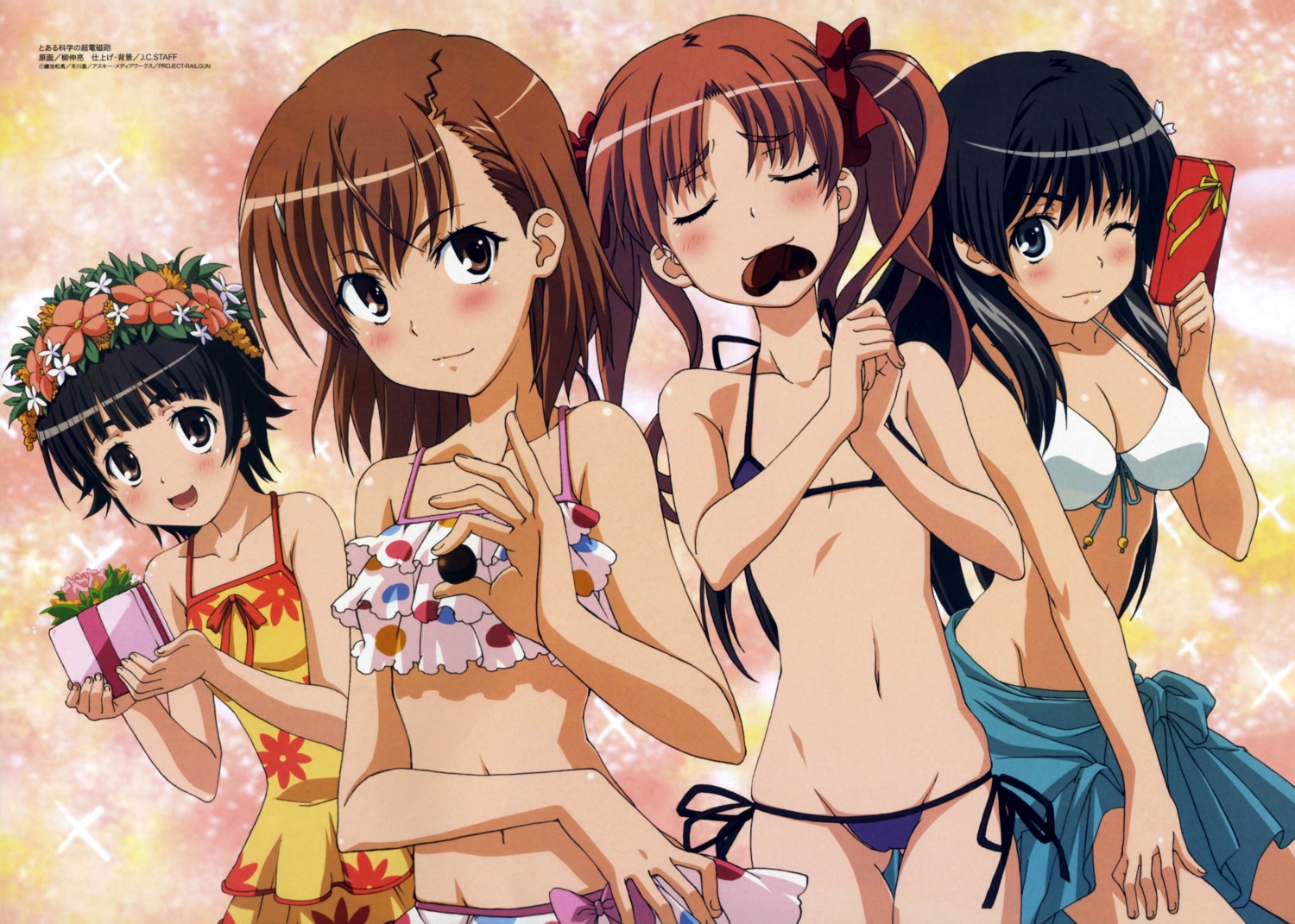 bikini cleavage misaka_mikoto saten_ruiko shirai_kuroko swimsuits to_aru_kagaku_no_railgun to_aru_majutsu_no_index uiharu_kazari valentine yanagi_shinsuke