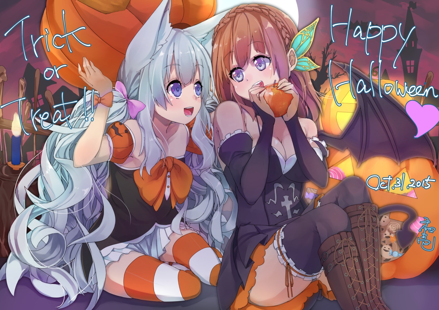 animal_ears cleavage halloween tail thighhighs waichi wings