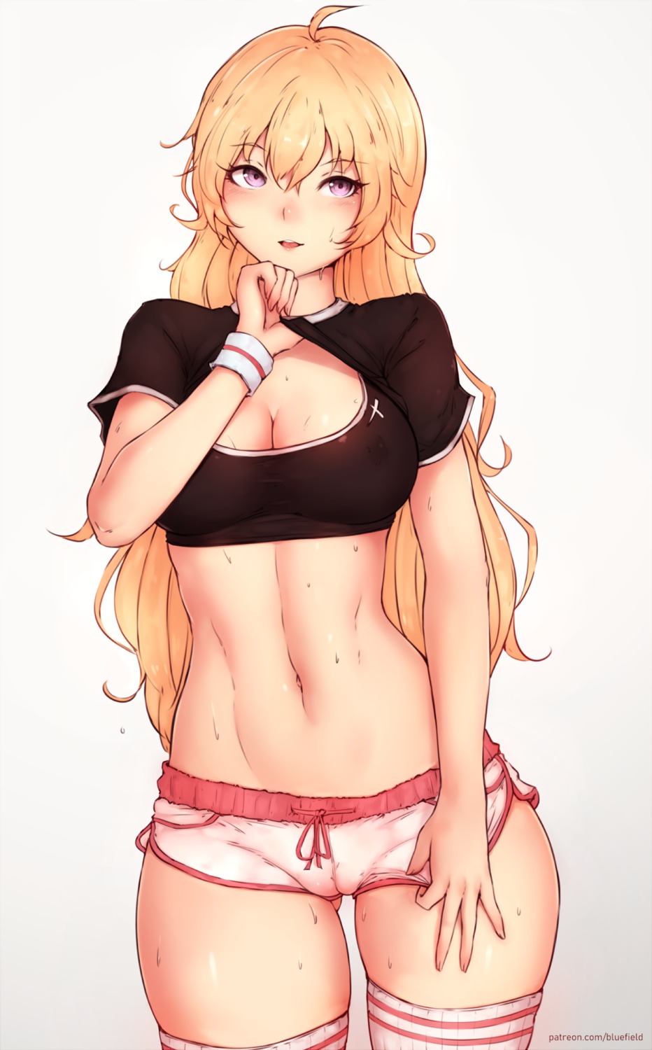 bluefield bra cameltoe cleavage gym_uniform rwby shirt_lift thighhighs yang_xiao_long