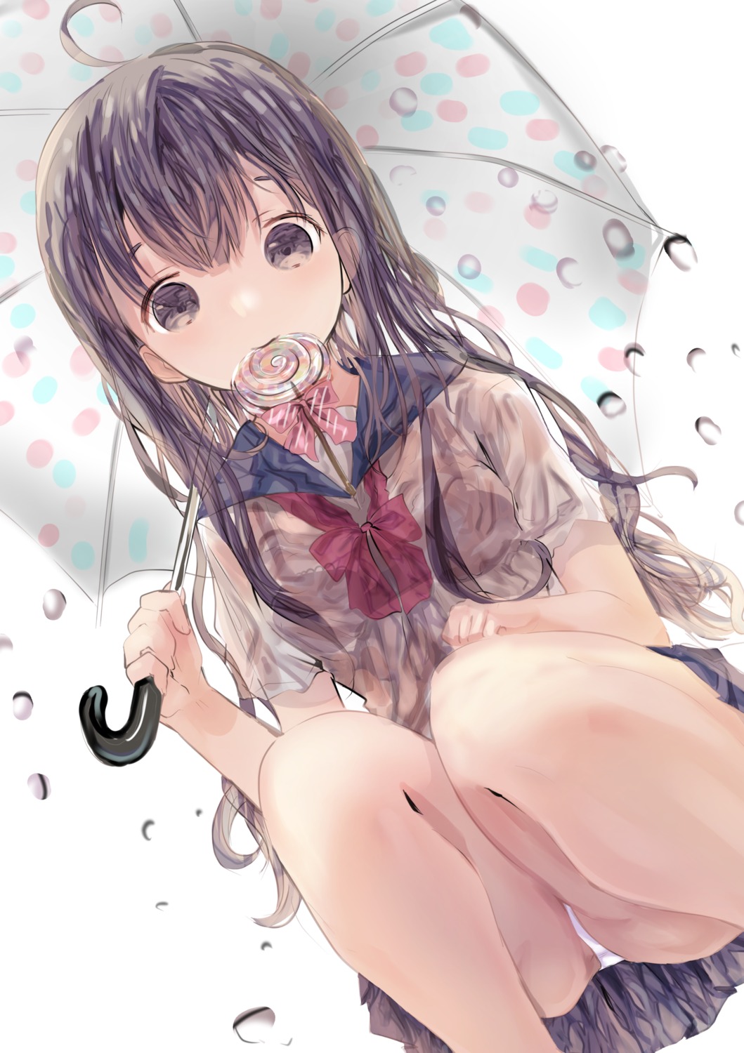 iijima_masashi lingerie pantsu see_through seifuku umbrella wet wet_clothes