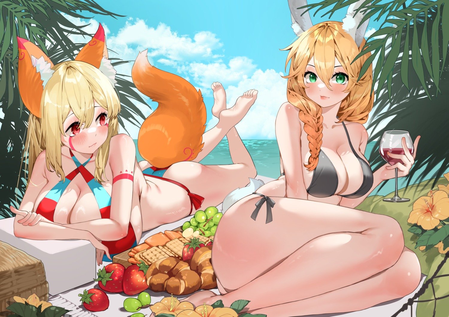 animal_ears bikini kitsune sumisumii swimsuits tail