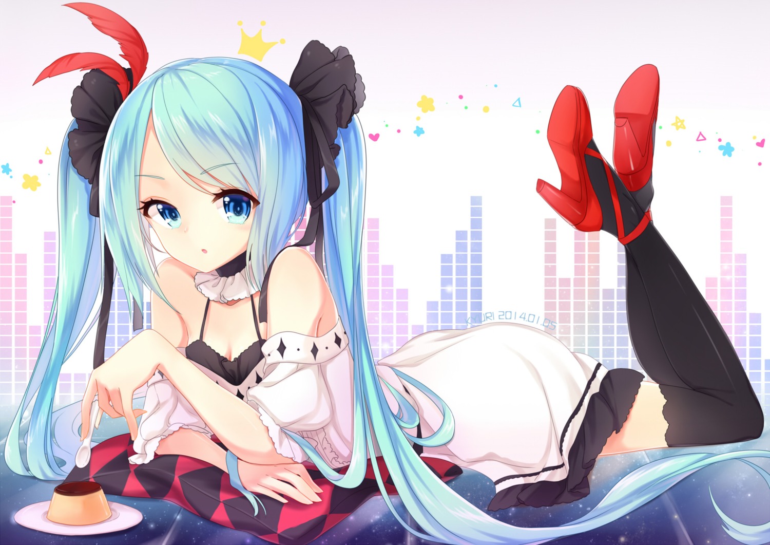 dress hatsune_miku heels kyuri_tizu thighhighs vocaloid world_is_mine_(vocaloid)