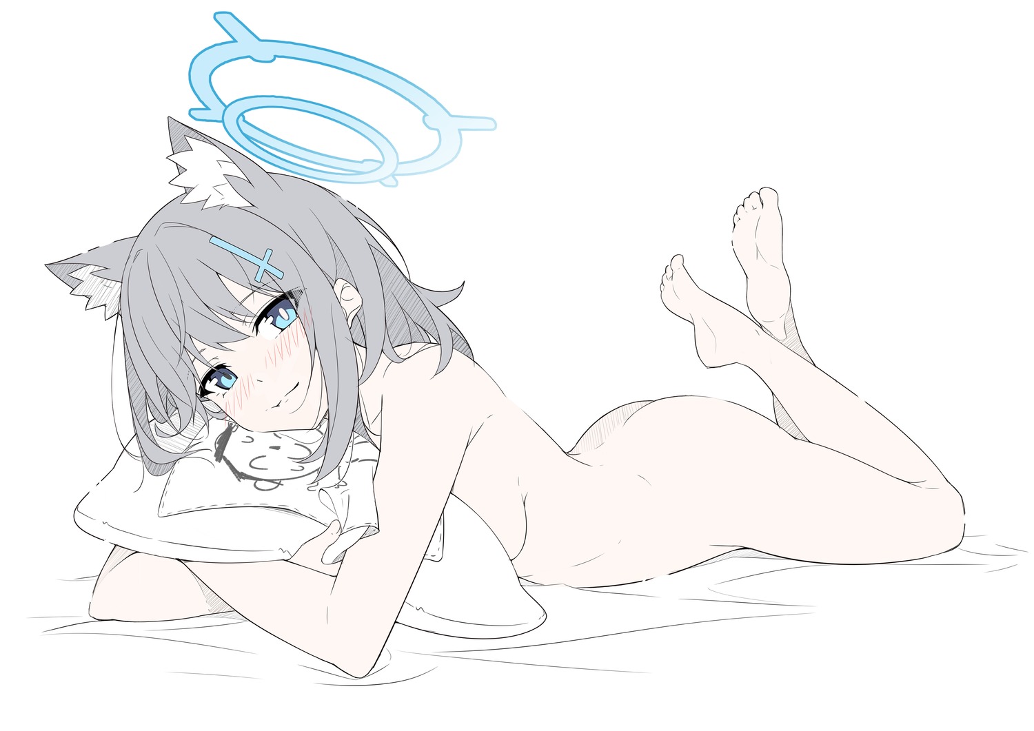 animal_ears ass blue_archive feet halo masabodo naked nekomimi sunaookami_shiroko