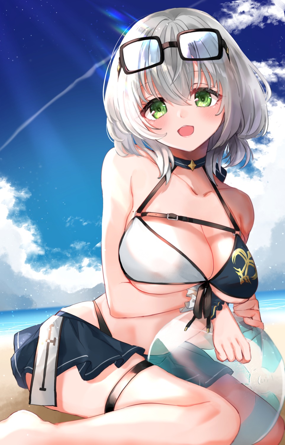 andou_uiro bikini breast_hold garter hololive megane shirogane_noel swimsuits