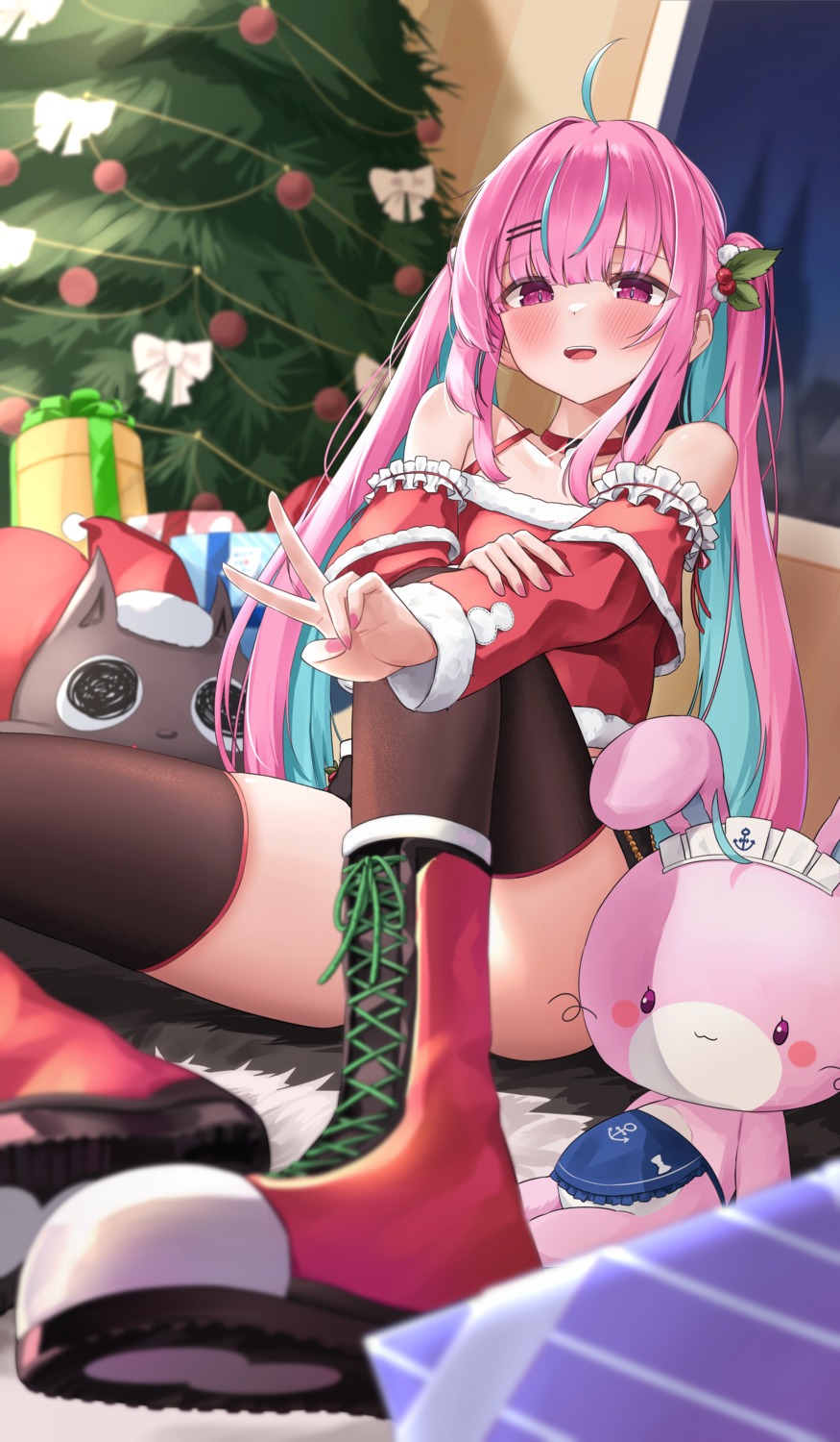 christmas hololive minato_aqua rodailuda thighhighs