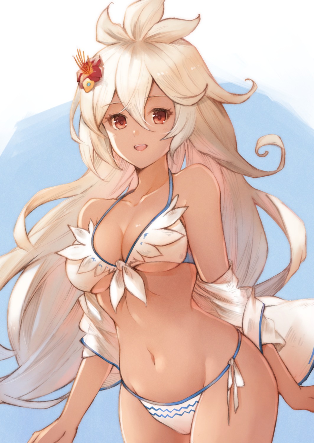 bikini cameltoe cleavage granblue_fantasy koretsuki_azuma open_shirt swimsuits underboob zooey_(granblue_fantasy)