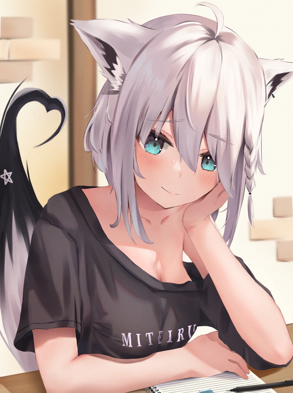 animal_ears hololive hololive_gamers kitsune no_bra shirakami_fubuki tail uechin_ewokaku