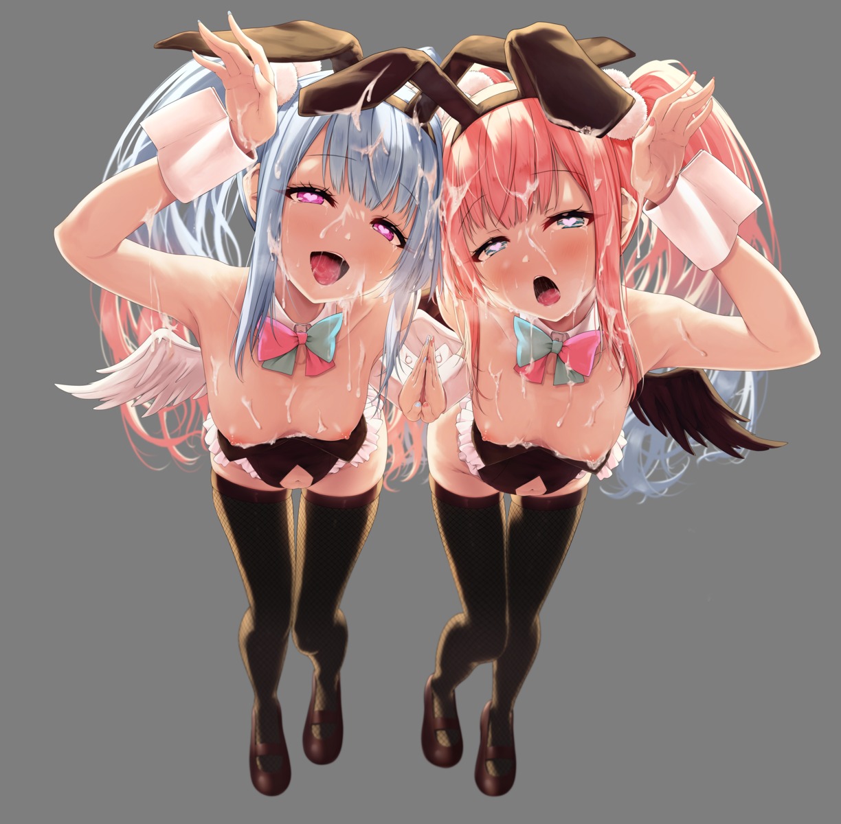 animal_ears breasts bunny_ears bunny_girl cum fishnets nipples no_bra suien thighhighs transparent_png wings