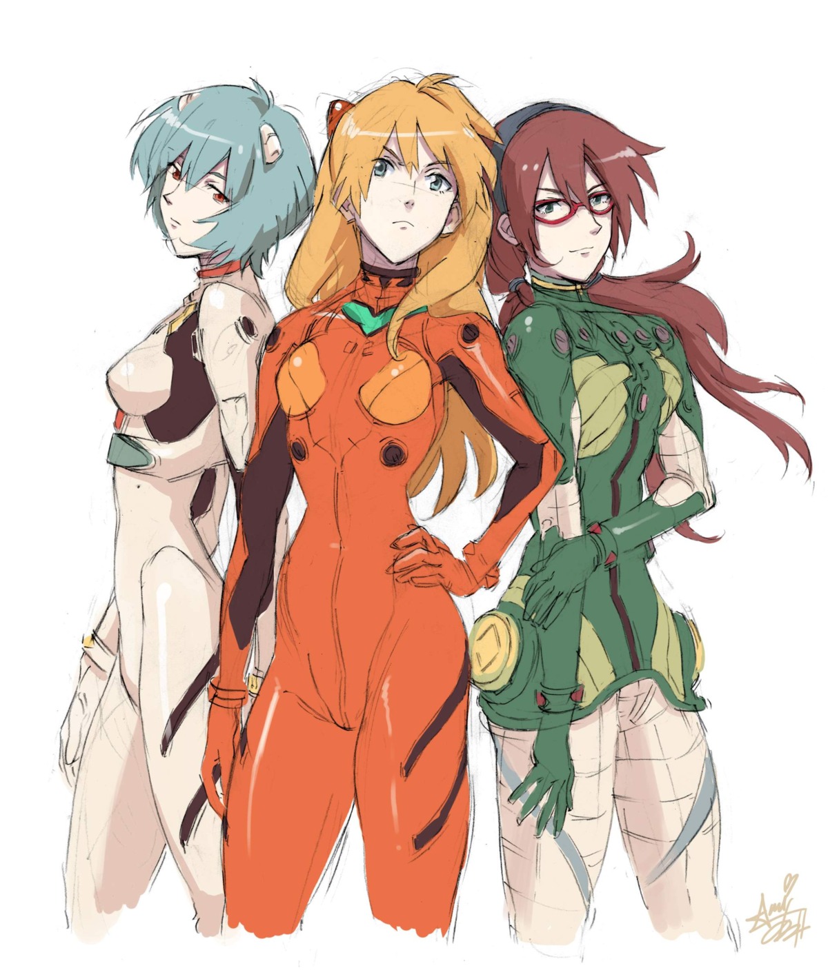 ayanami_rei bodysuit jpeg_artifacts makinami_mari_illustrious neon_genesis_evangelion souryuu_asuka_langley