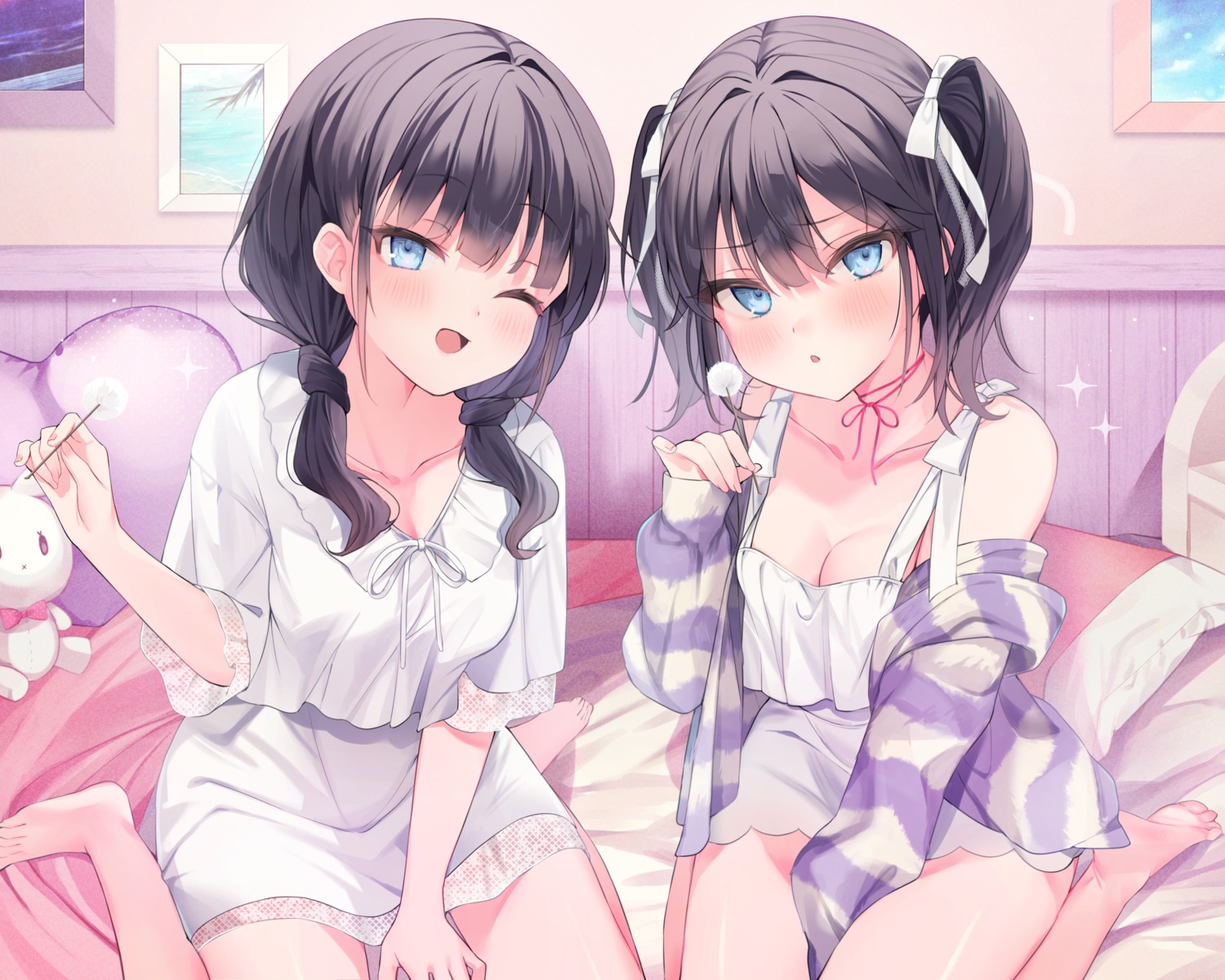 cleavage ebihara_beniko fishnets pajama raro see_through