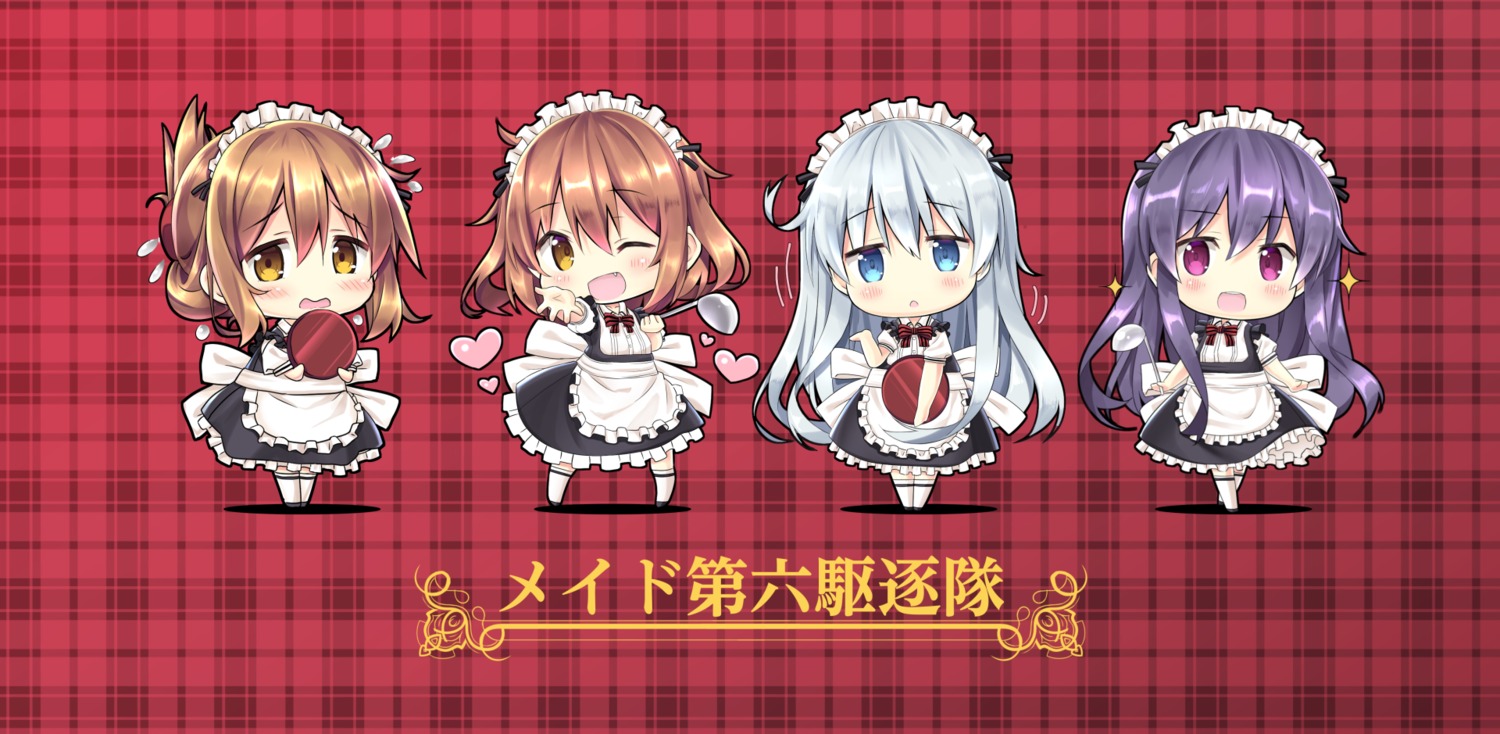 akatsuki_(kancolle) akizuki_tsukasa chibi hibiki_(kancolle) ikazuchi_(kancolle) inazuma_(kancolle) kantai_collection maid