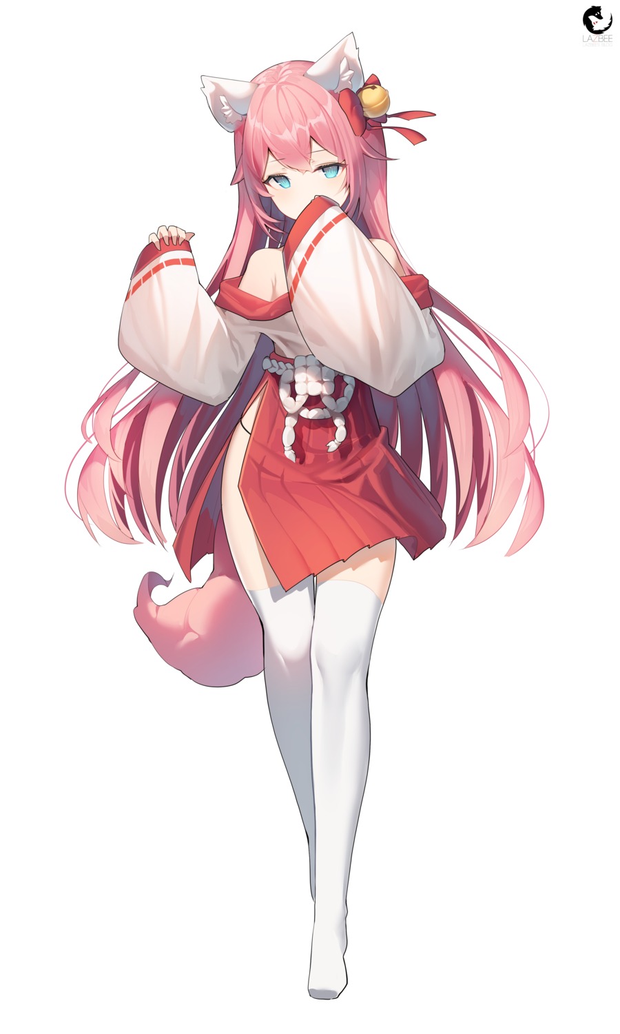 animal_ears japanese_clothes lazbee nekomimi tail thighhighs