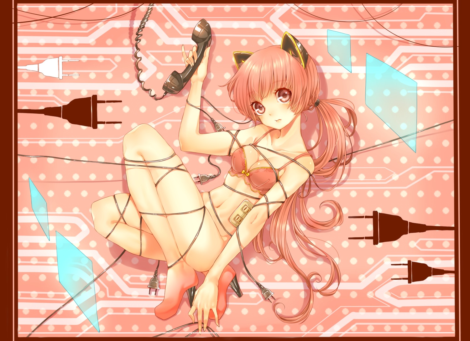 animal_ears bondage bottomless bra cleavage nekomura_iroha rojiko vocaloid