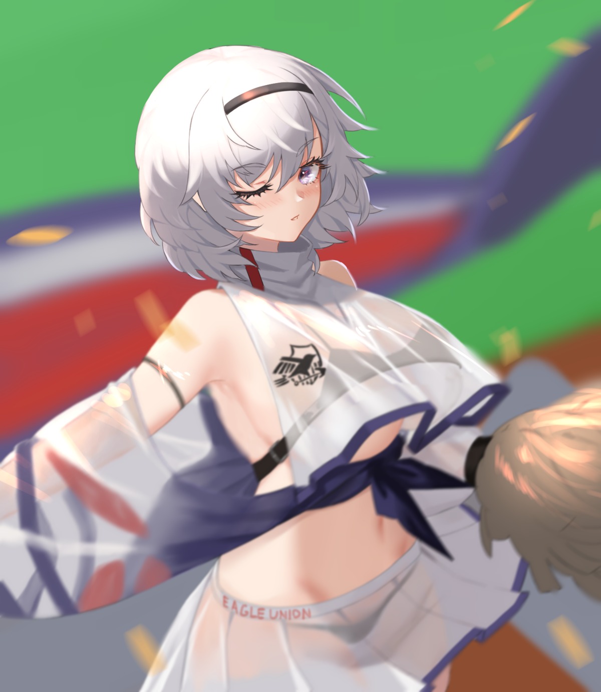 azur_lane bra cheerleader kuwahara_taiki pantsu reno_(azur_lane) see_through shirt_lift skirt_lift