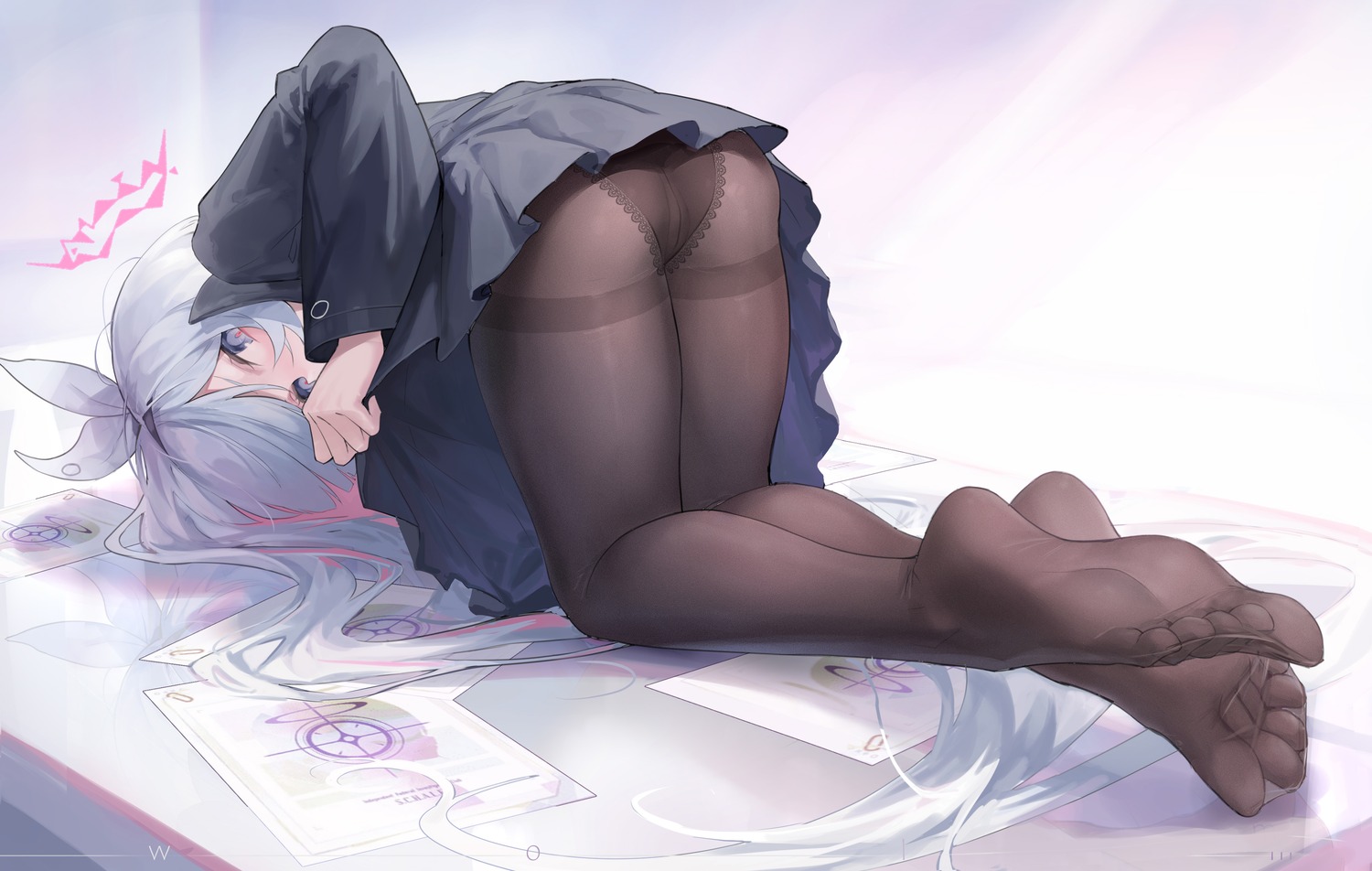 arona_(blue_archive) ass blue_archive feet halo hei_huo_chong loli pantsu pantyhose plana_(blue_archive) see_through seifuku skirt_lift thong