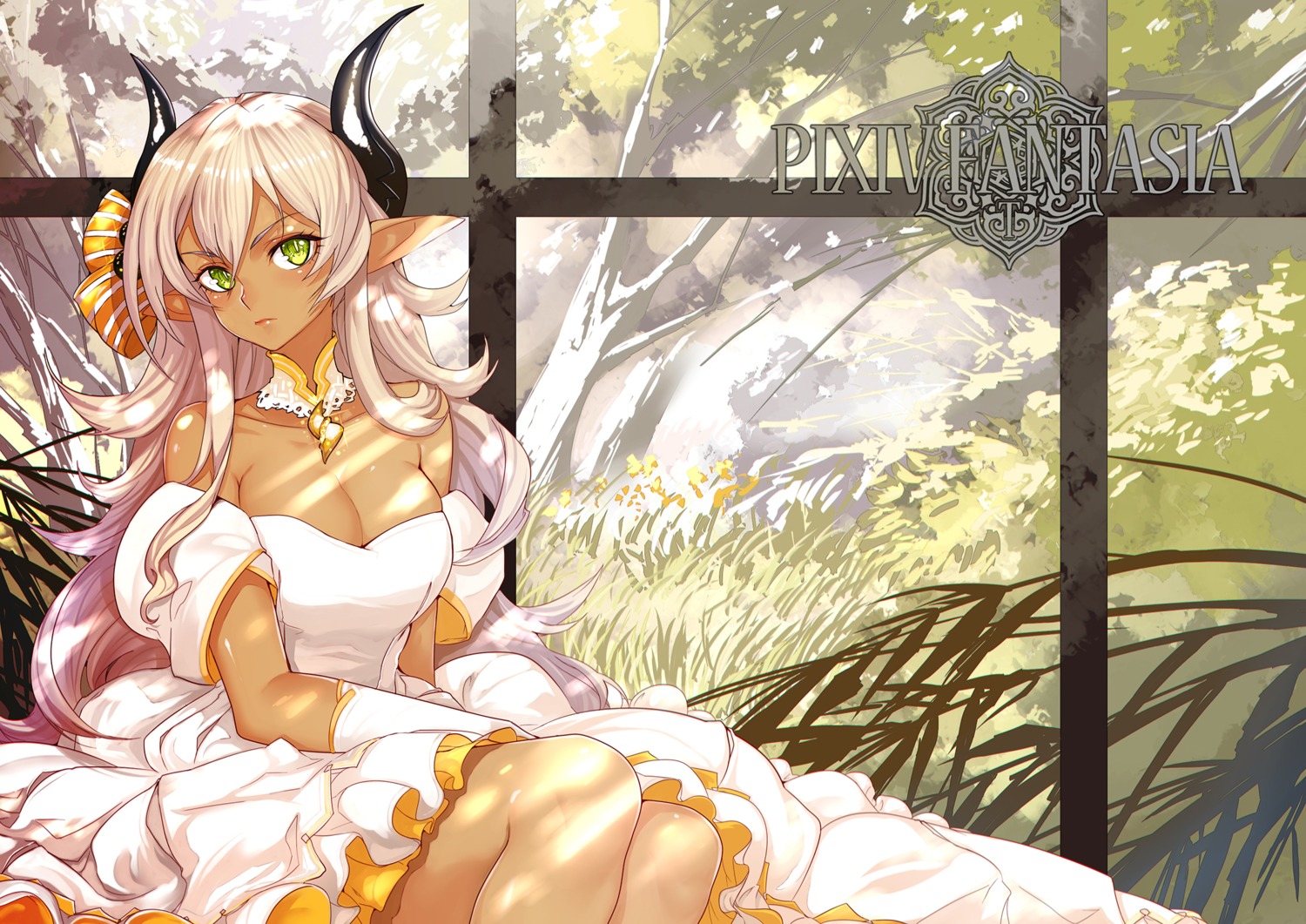 cleavage dress horns pixiv_fantasia pixiv_fantasia_t pointy_ears realmbw